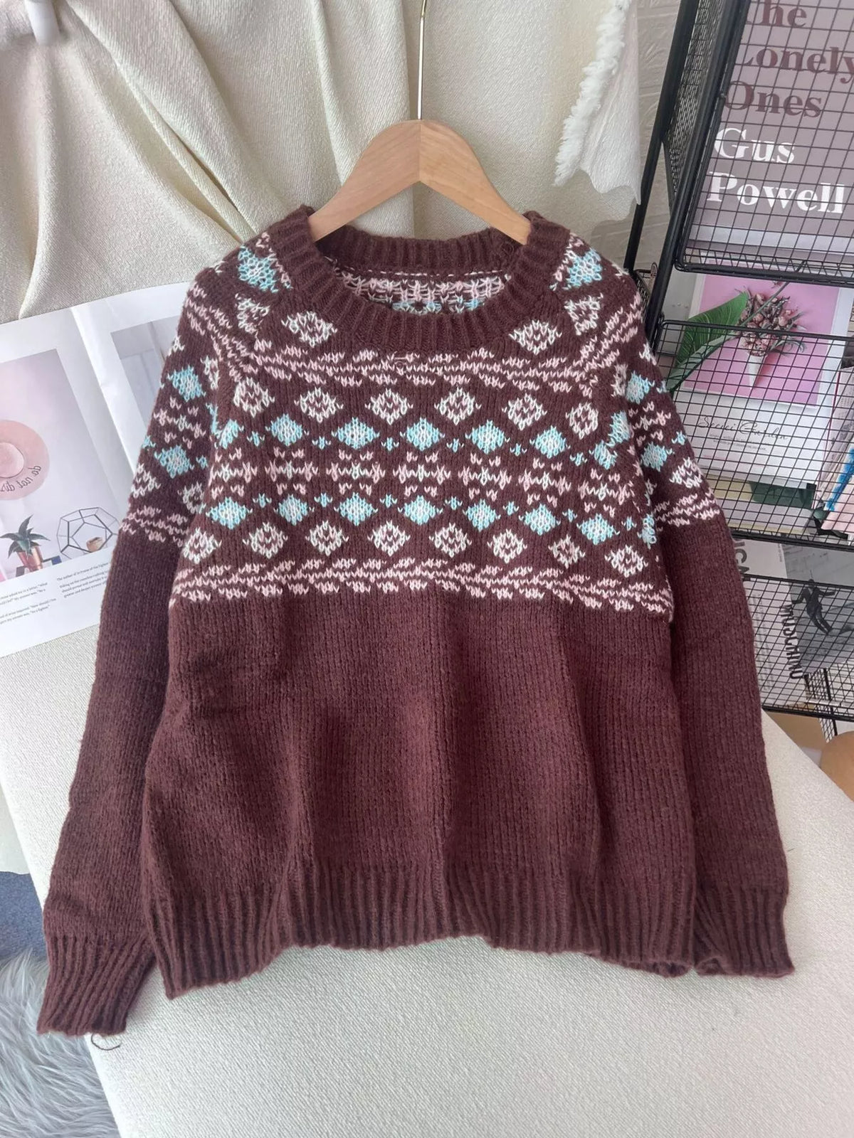 Fair Isle Patterned Round Neck Sweater, view 12