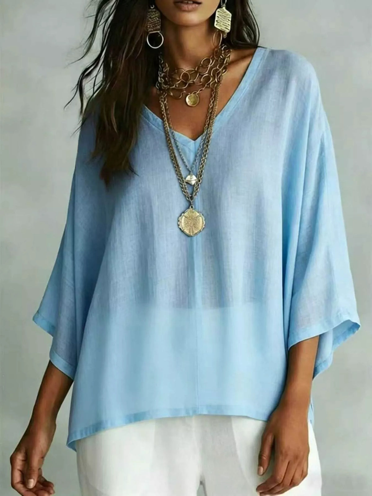 Full Size V-Neck Loose Fit T-Shirt Plus Size