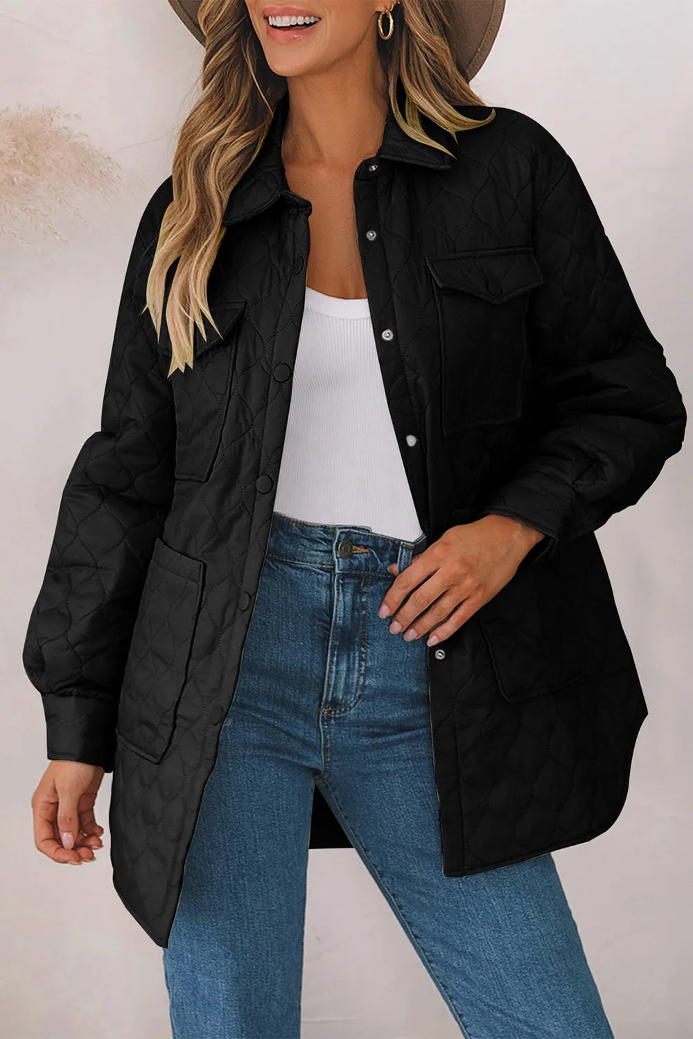 Snap Down Collared Winter Coat - Lilixa.store