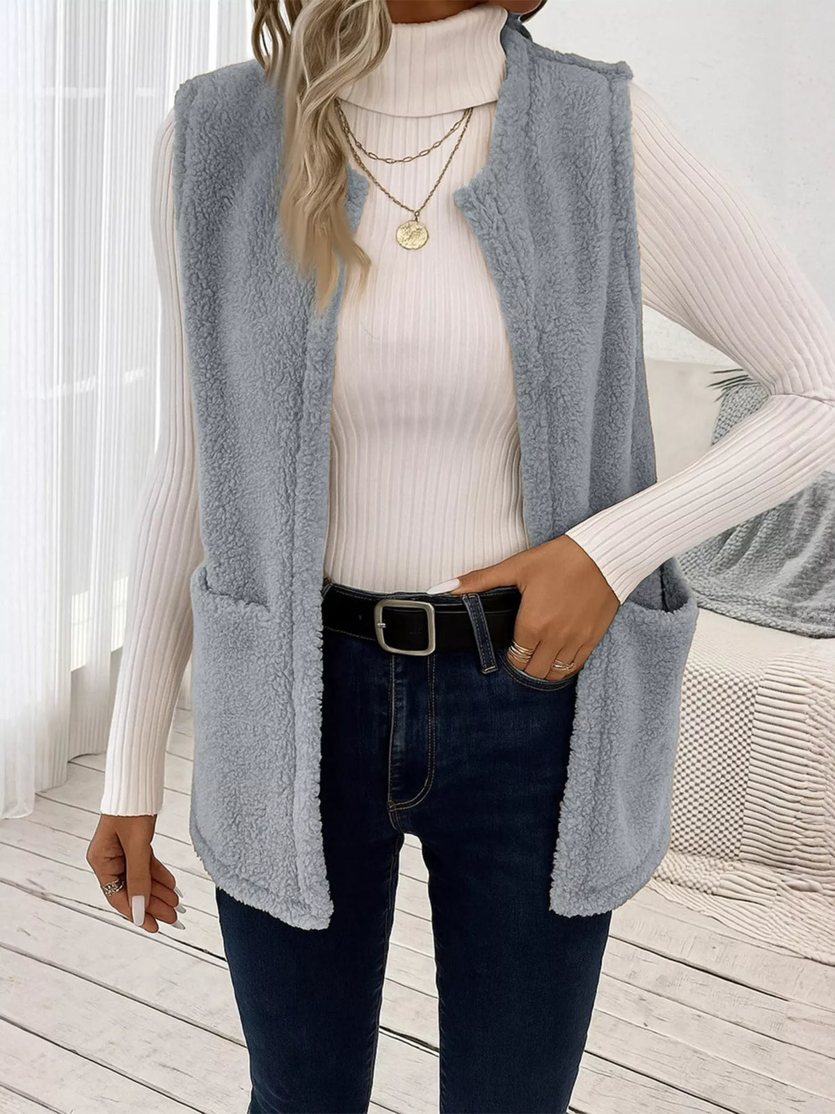 Sleeveless Fuzzy Fleece Vest Coat - Lilixa.store