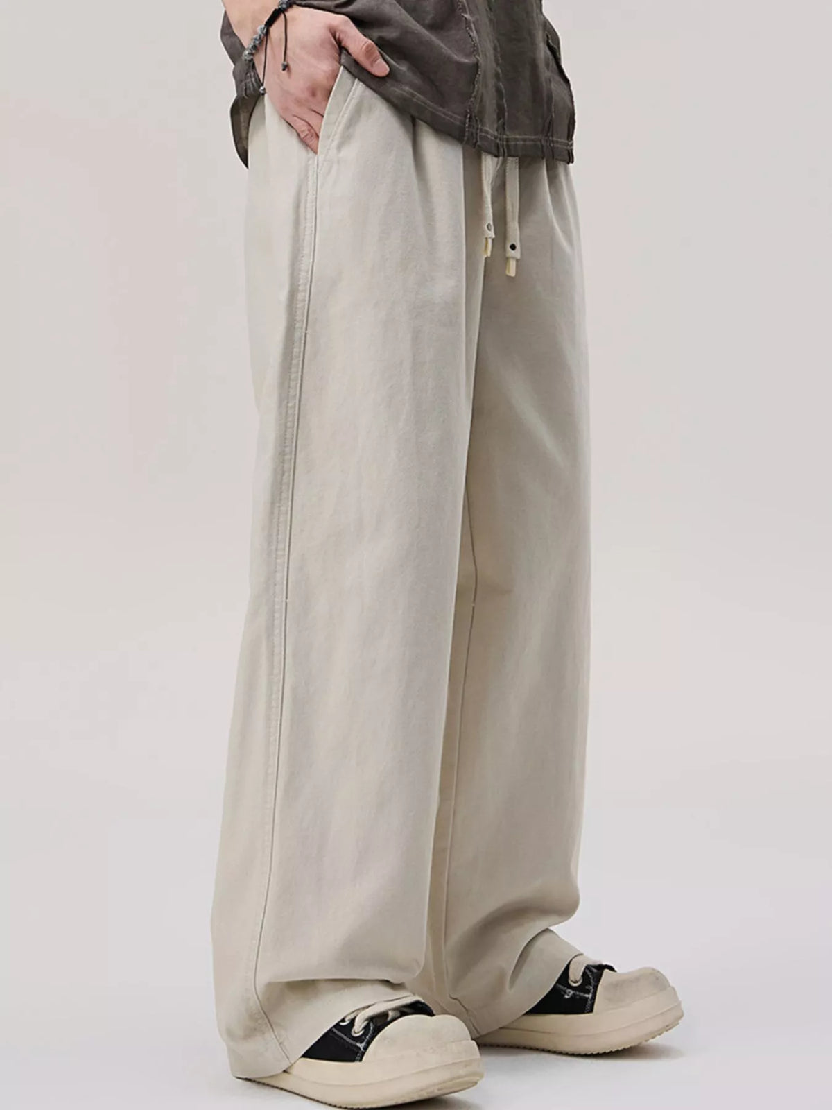 Men's Casual Wide-Leg Drawstring Pants in Off-white, view 3