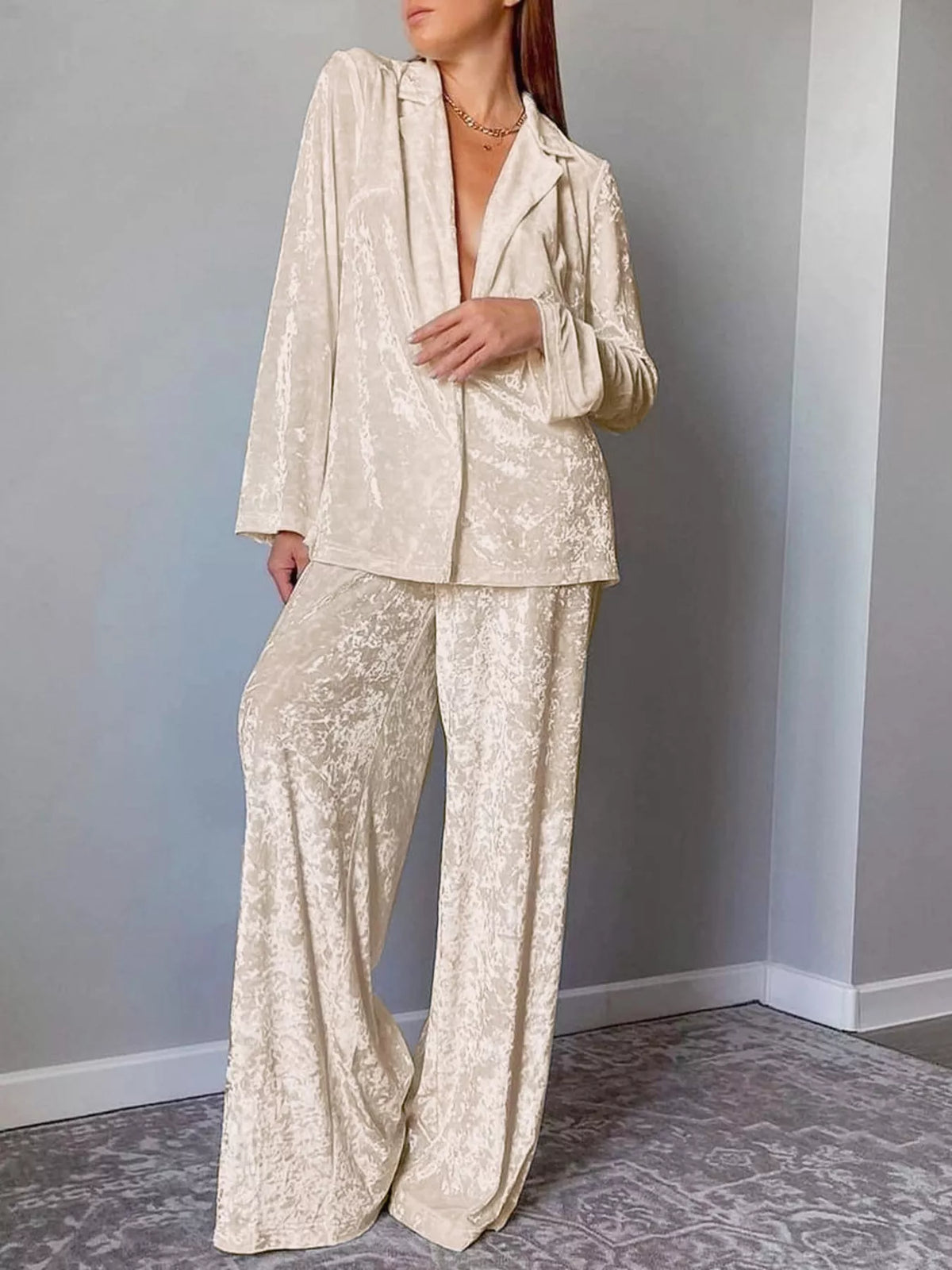 Velvet Long Sleeve Top and Pants Lounge Set - Lilixa.store