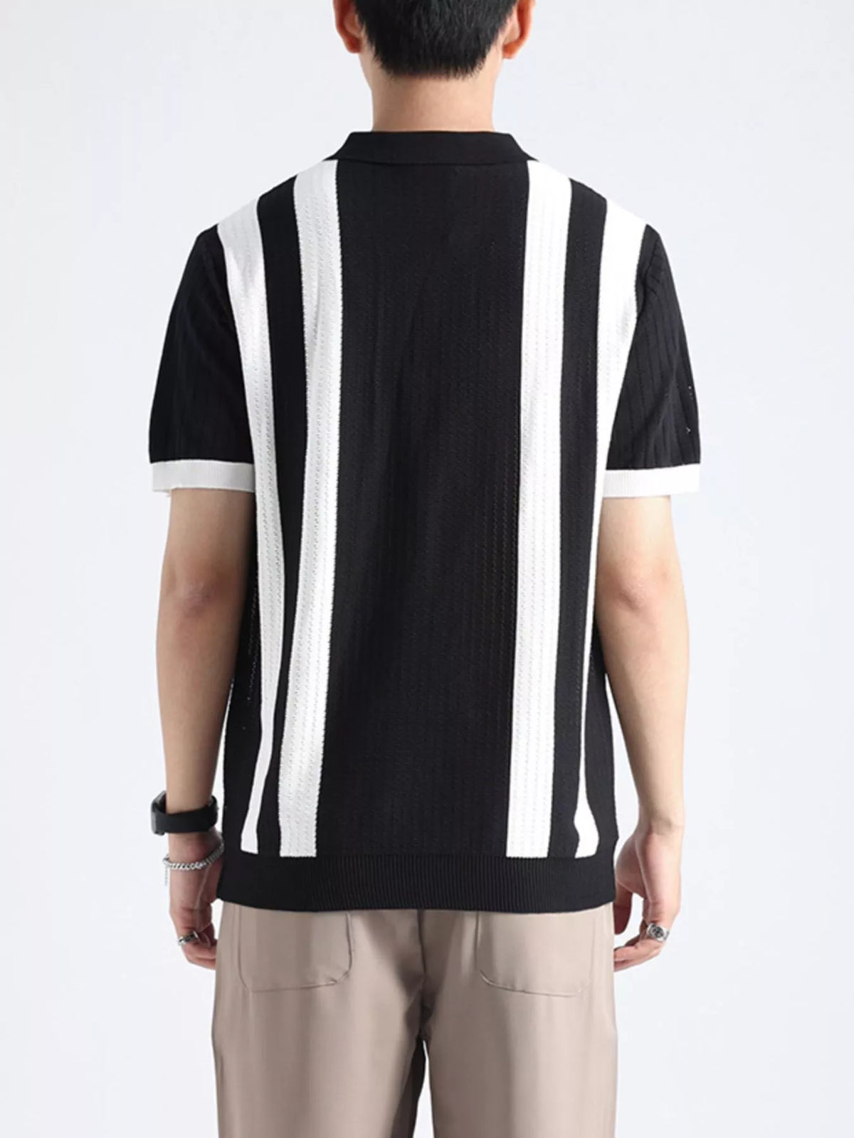 Men's Striped Zipper Polo Plus Size, view 2