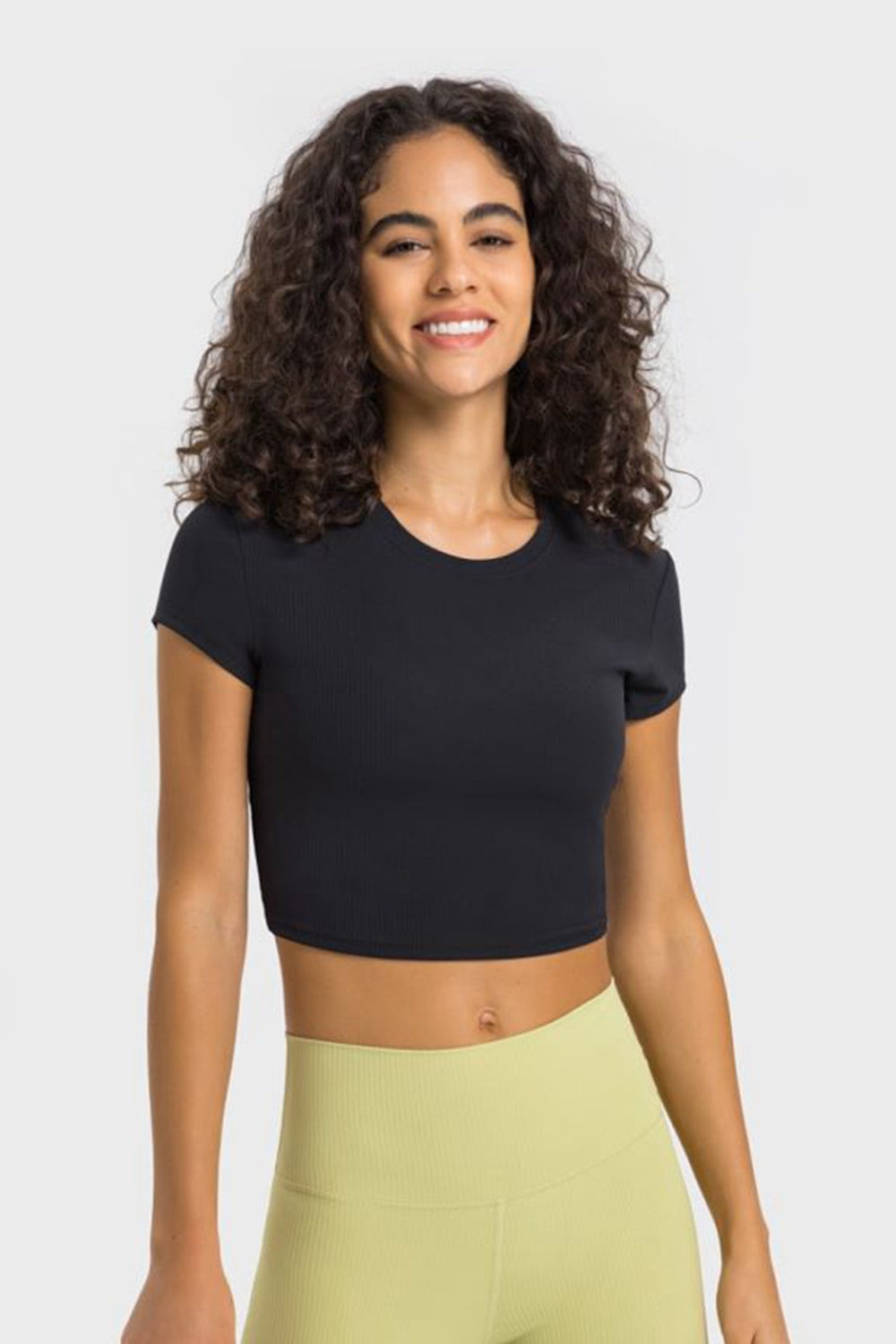 Millennia Round Neck Short Sleeve Cropped Sports T-Shirt - Lilixa.store