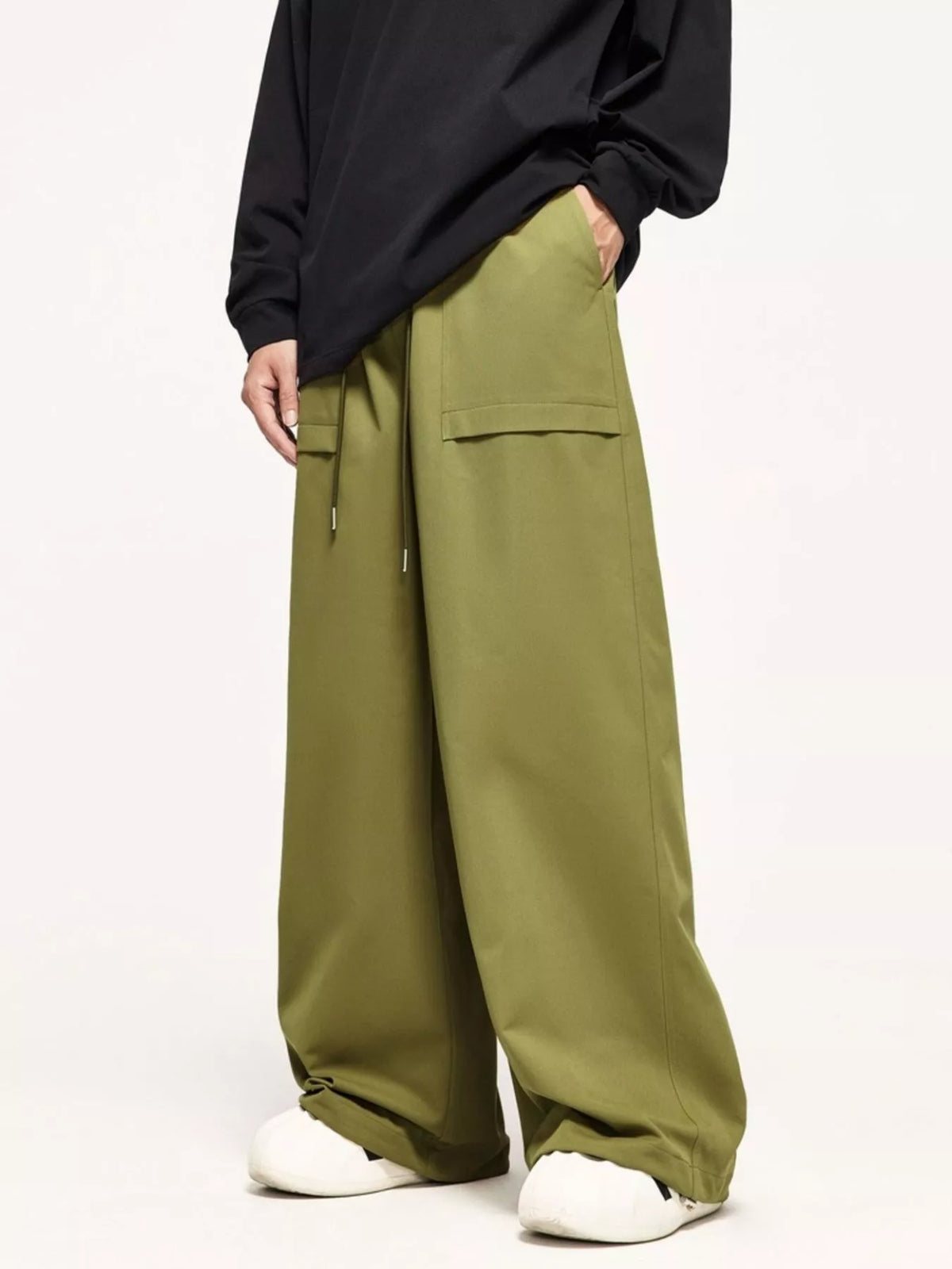 Men's Wide Leg Cargo Pants in Yellow-Green, view 2