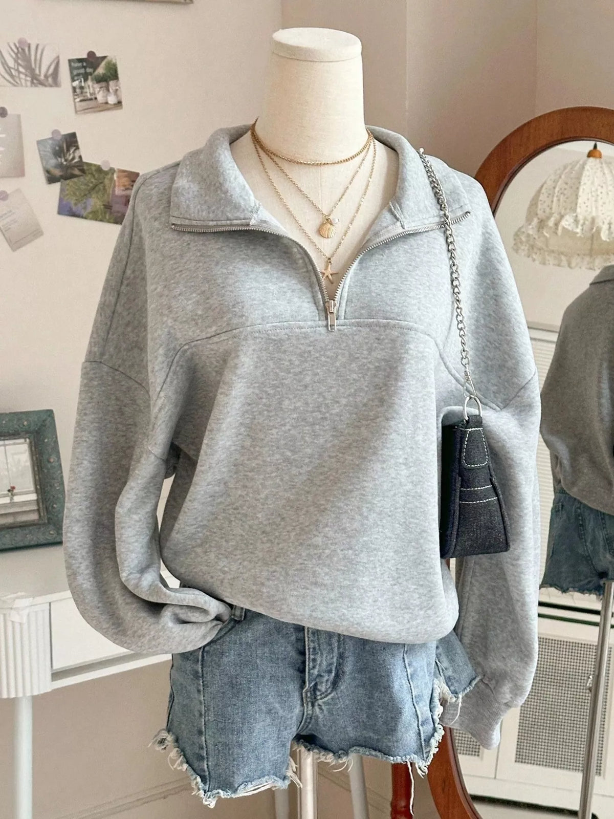 Quarter-Zip Dropped Shoulder Sweatshirt - Lilixa.store
