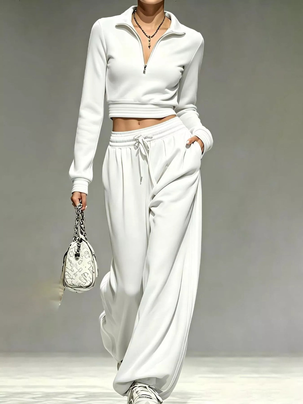 Full Size Half Zip Cropped Top and Pants Set Plus Size - Lilixa.store