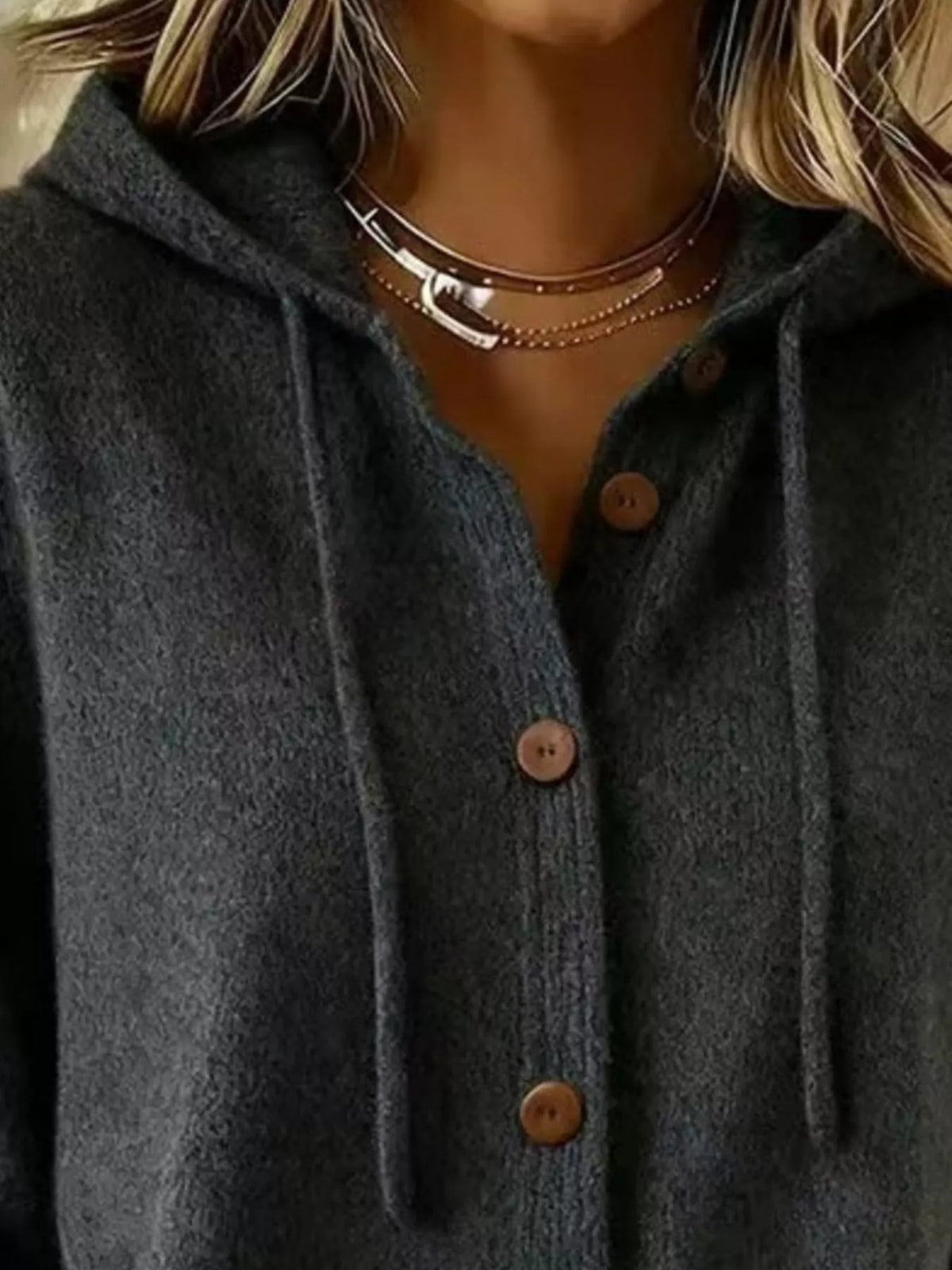 Full Size Hooded Button-Down Knit Cardigan Plus Size - Lilixa.store
