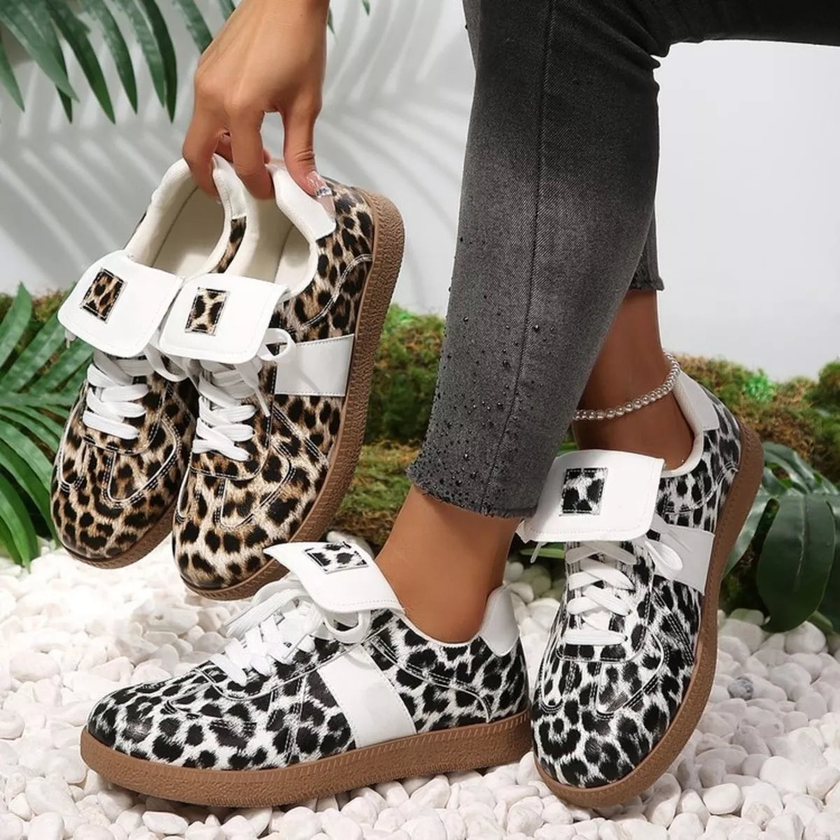 Leopard Lace Up Sneakers - Lilixa.store