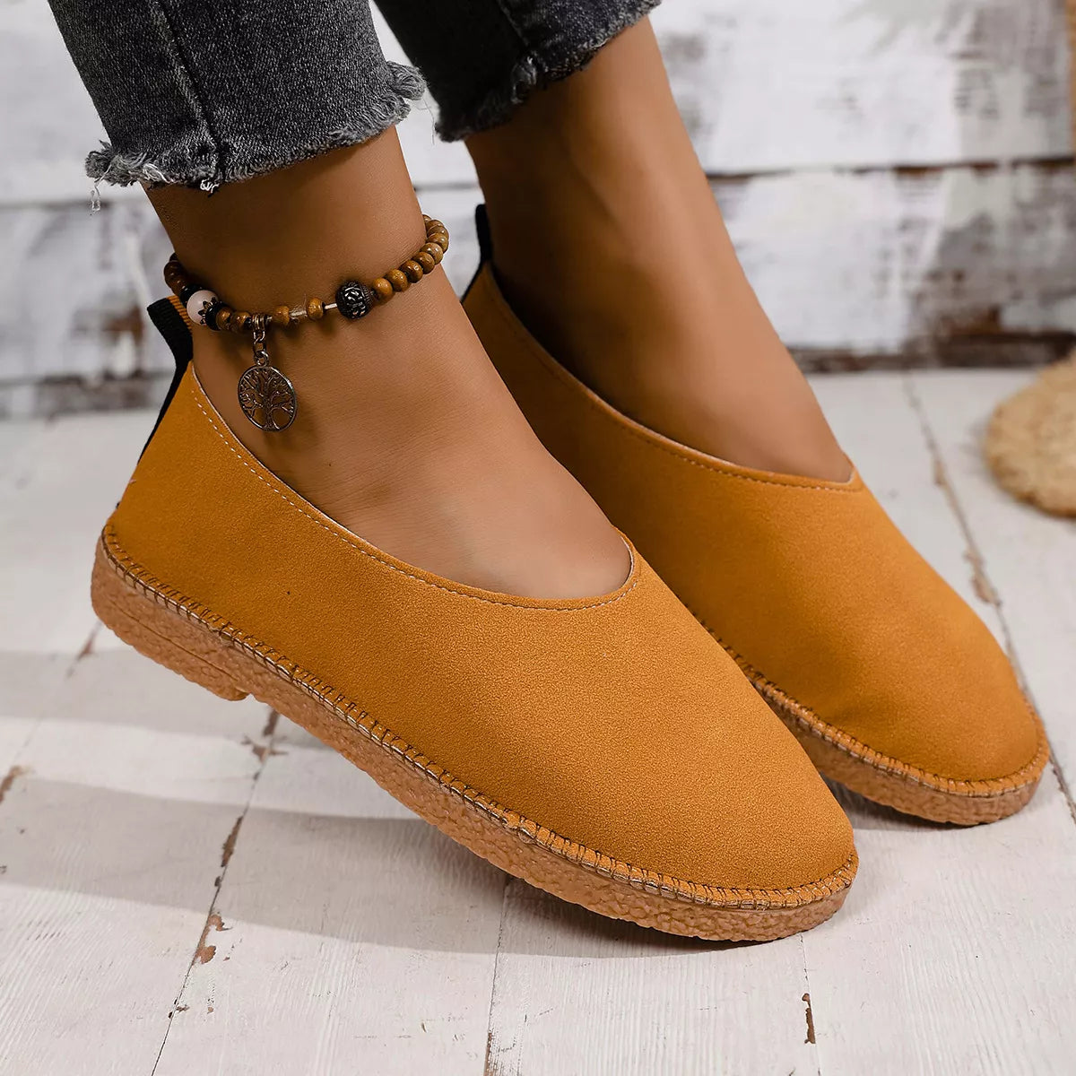 Round Toe Flats Slip-Ons in Yellow