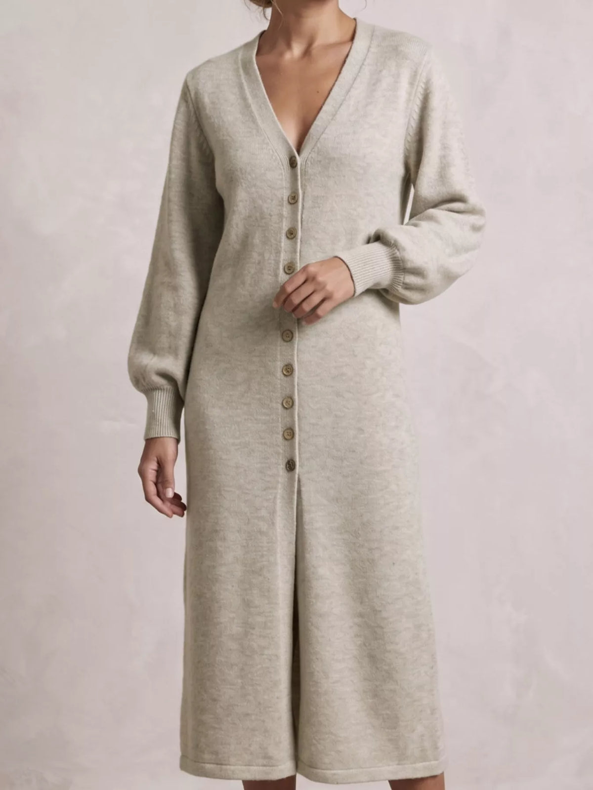 Button Front Long Sleeve Sweater Dress - Lilixa.store