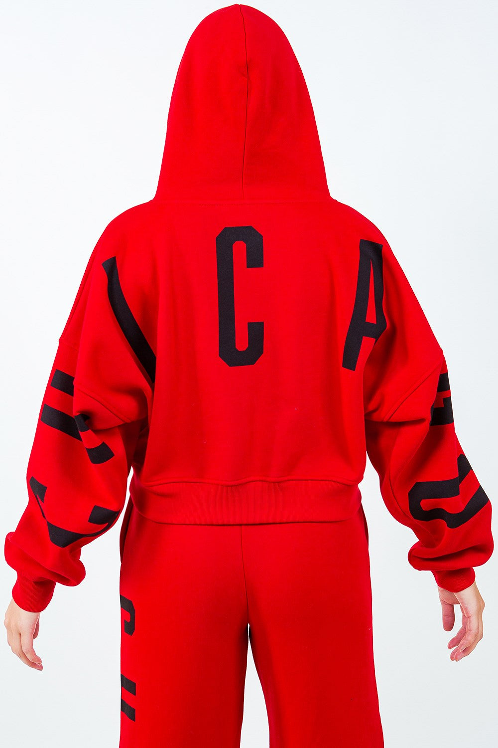 American Bazi Letter Graphic Long Sleeve Drawstring Cropped Hoodie - Lilixa.store