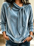 Velvet Tie Front Long Sleeve Sweatshirt - Lilixa.store