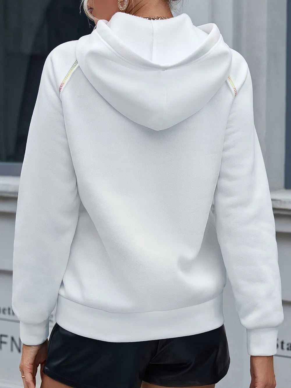 Ivy Lane Contrast Stitching Drawstring Raglan Sleeve Hoodie - Lilixa.store