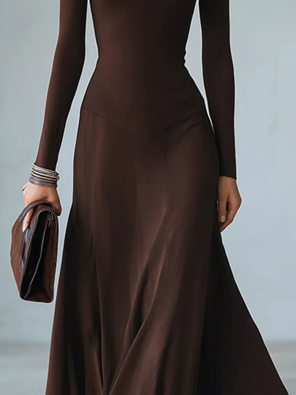 Full Size Mock Neck Cut-Out Long Sleeve Midi Dress Plus Size - Lilixa.store
