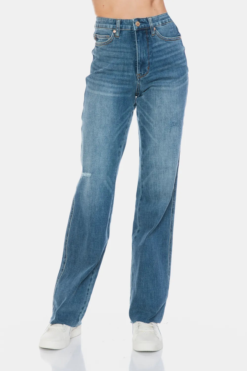 Judy Blue Full Size Tummy Control Cut Raw Hem Straight Jeans - Lilixa.store