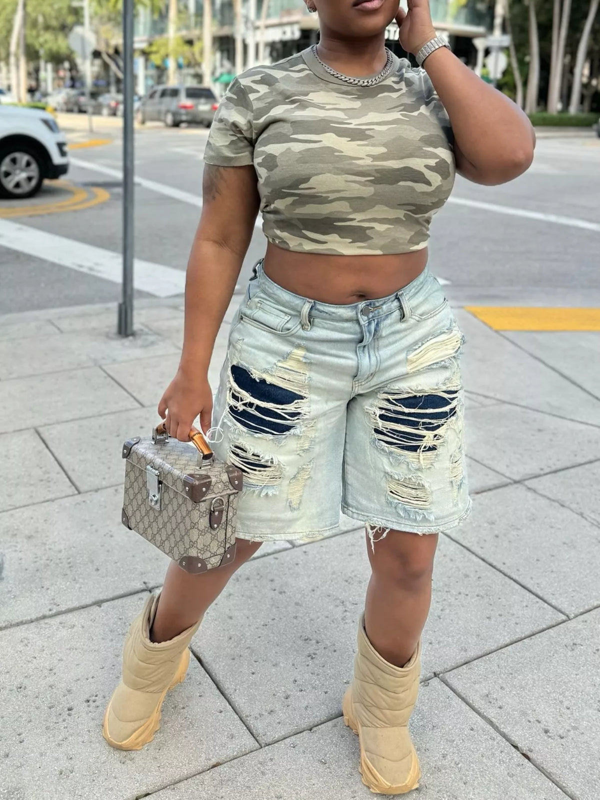 Distressed Denim Bermuda Shorts - Lilixa.store