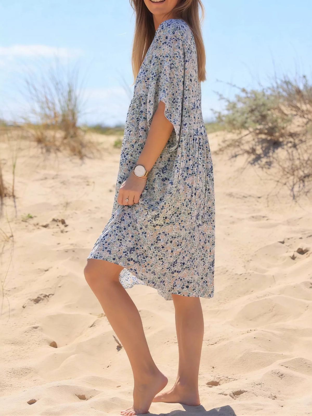 Plus Size Floral Print V-Neck Loose Fit Dress - Lilixa.store