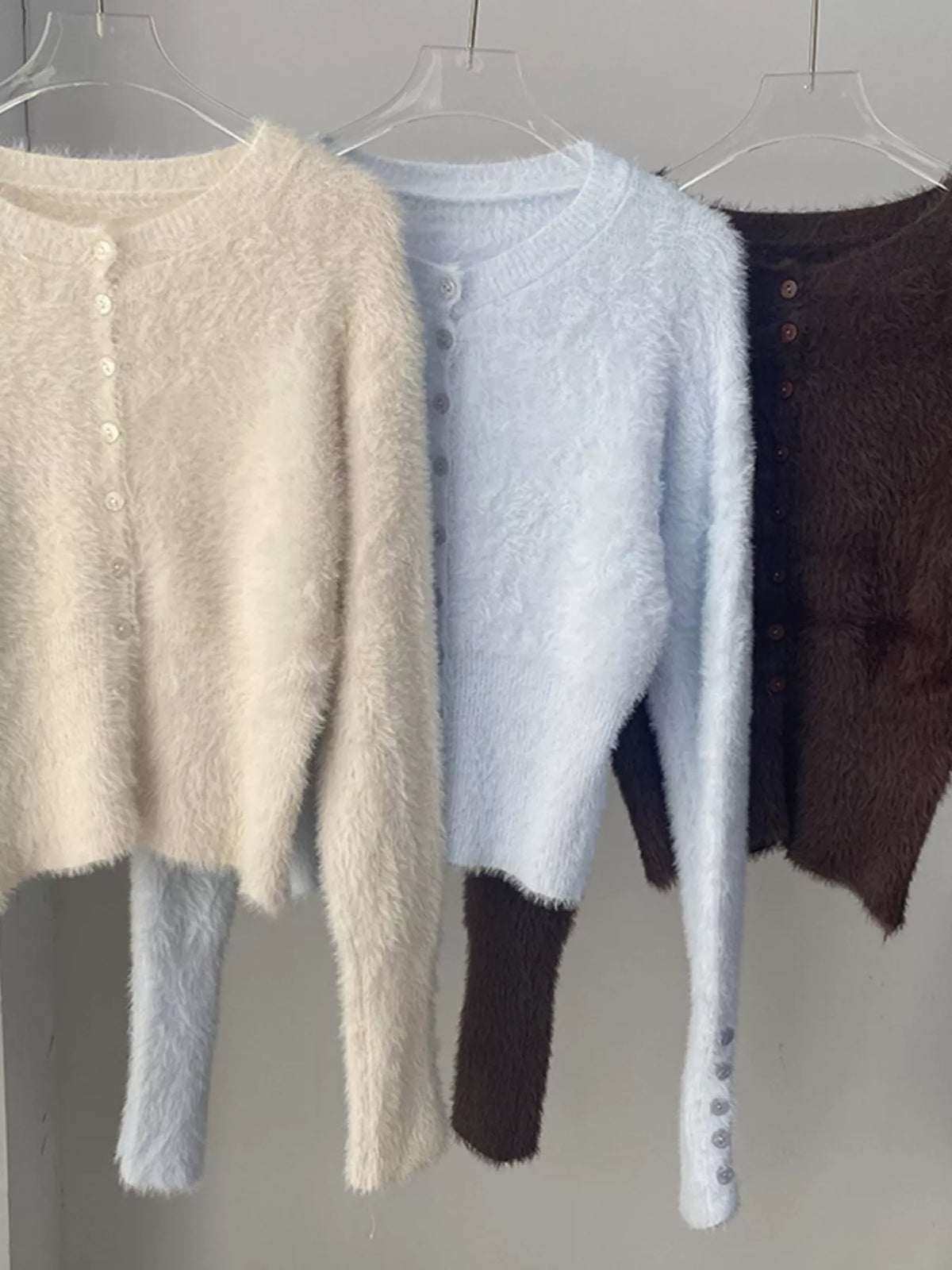 Soft Fuzzy Button-Down Cropped Cardigan, view 4