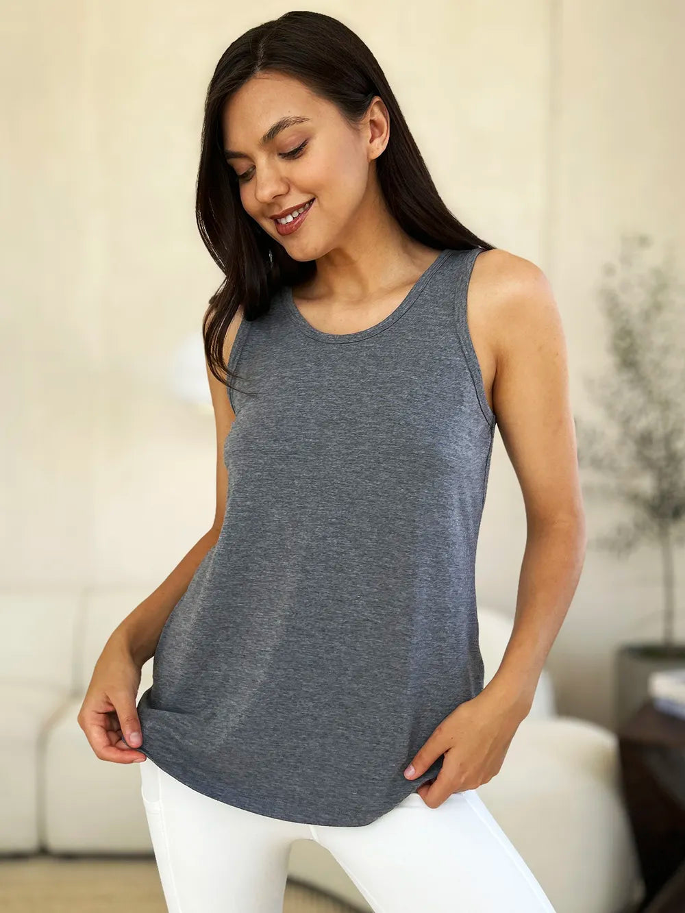 Basic Bae Full Size Round Neck Curved Hem Tank - Lilixa.store