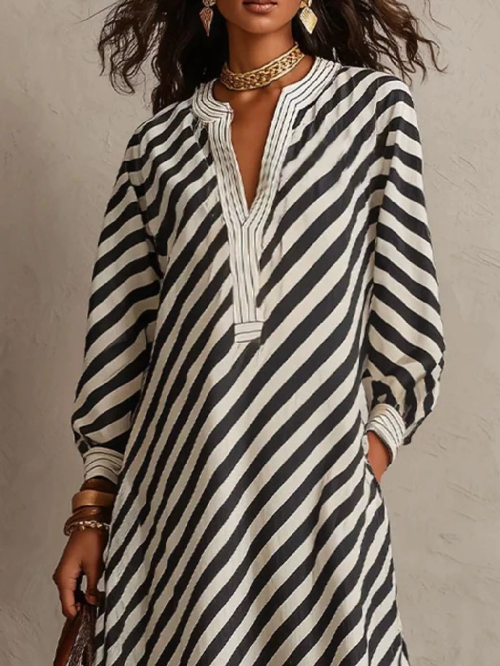 Striped Long Sleeves Maxi Dress - Lilixa.store