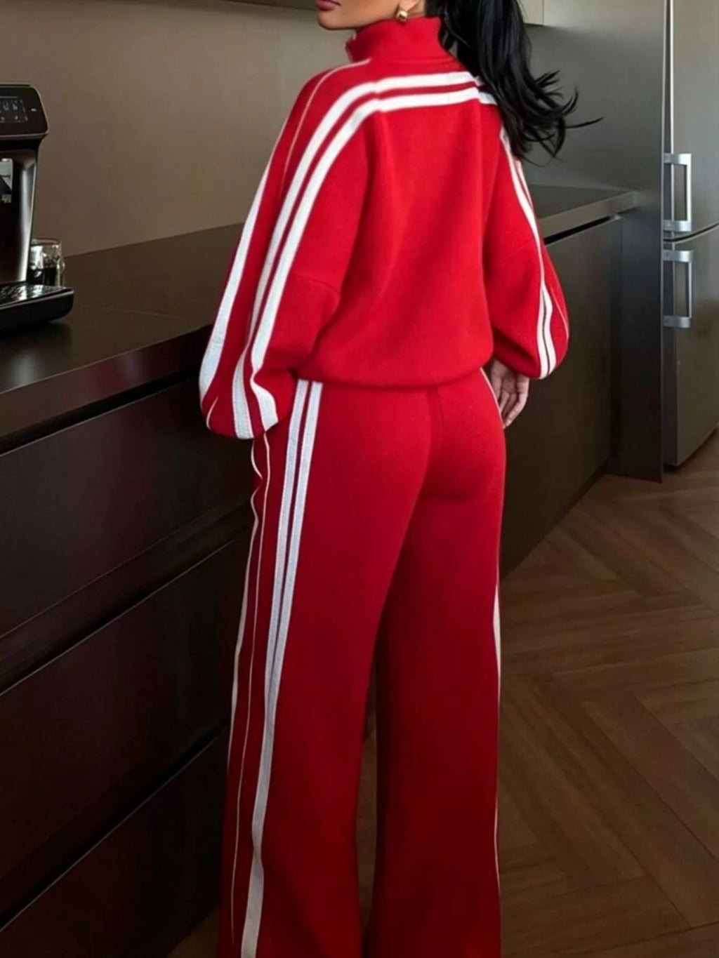 Side Stripes Zip Up Top and Pants Set - Lilixa.store