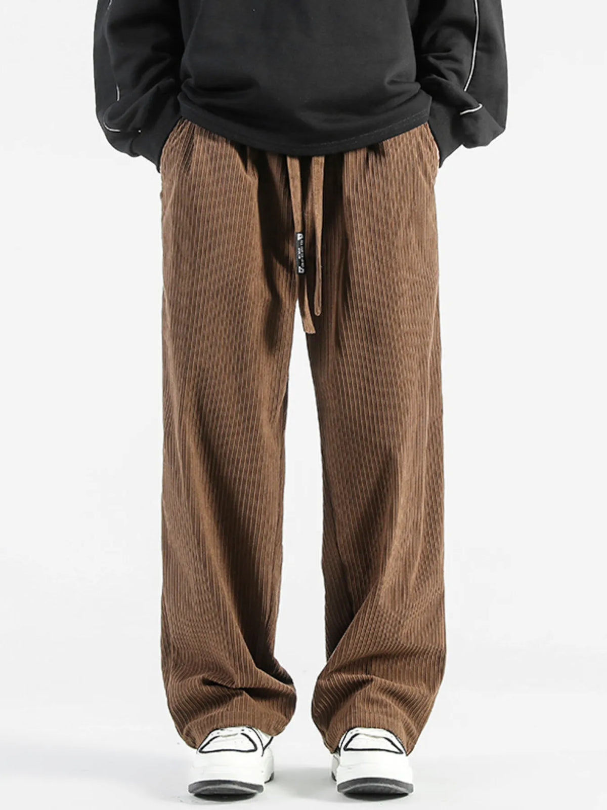 Men's Plus Size Casual Drawstring Wide Leg Pants in Coffee