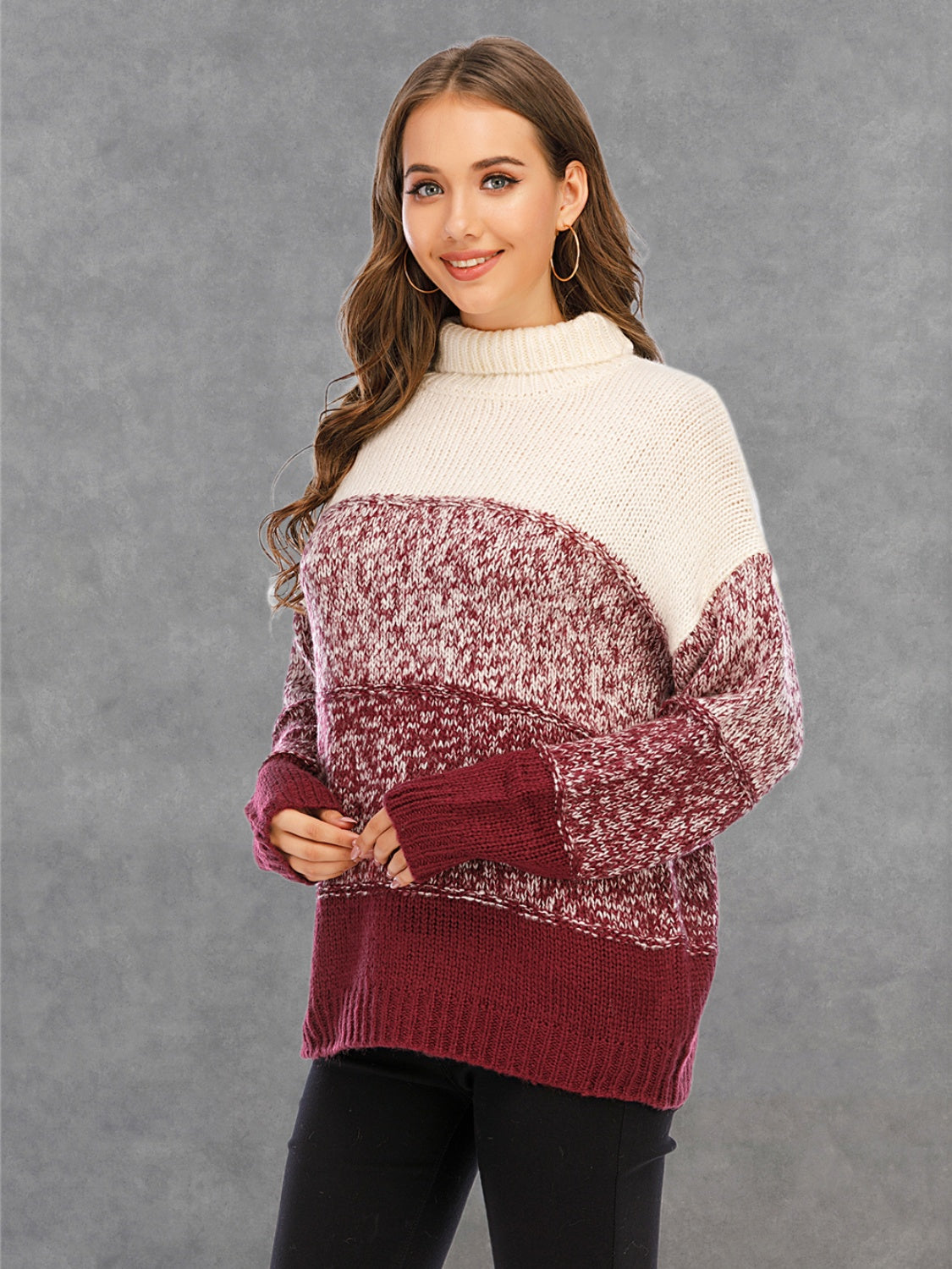 Angel Wings Color Block Turtleneck Sweater, view 5