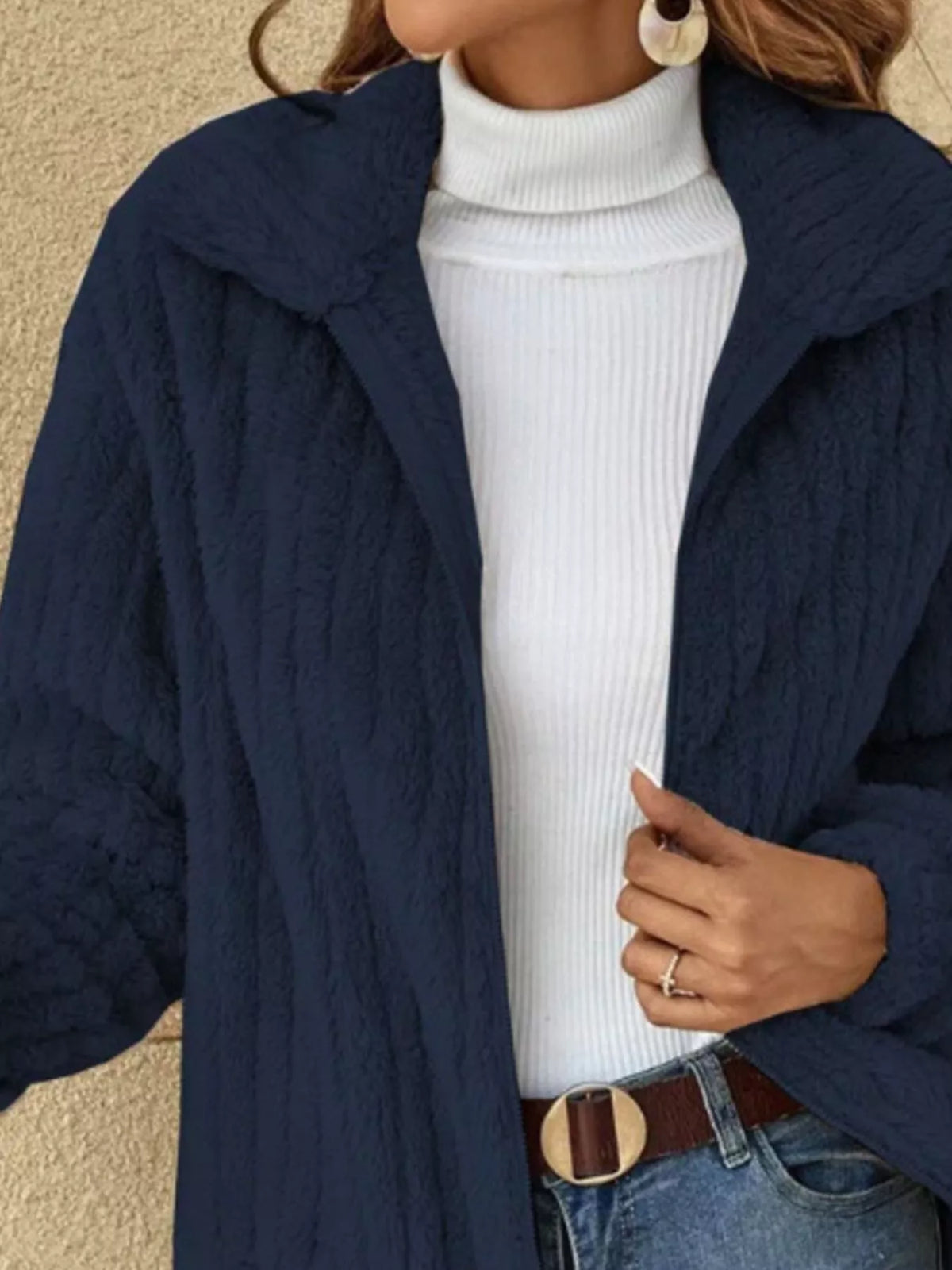 Full Size Zip-Up Long Sleeve Texture Jacket Plus Size, view 8