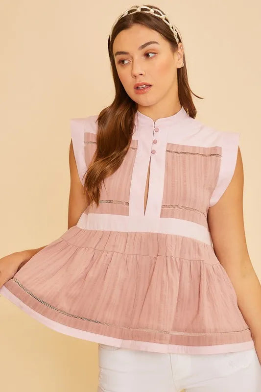 Annie Wear Contrast Trim Peplum Button Detail Blouse - Lilixa.store