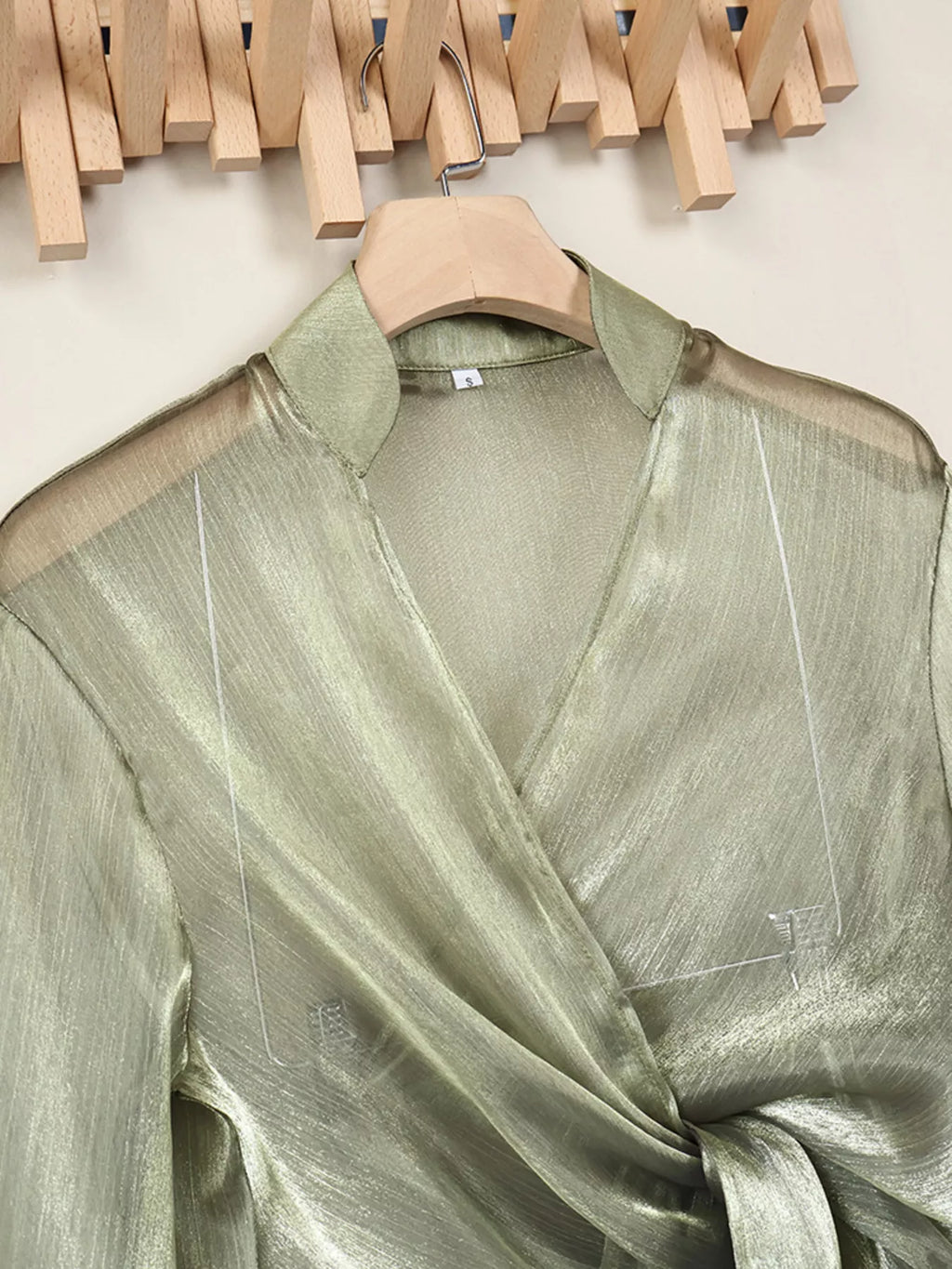 Sheer Front Tie Detail Long Sleeve Shirt - Lilixa.store