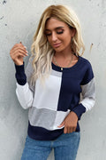 Perfee Color Block Ribbed Trim Round Neck Knit Pullover - Lilixa.store