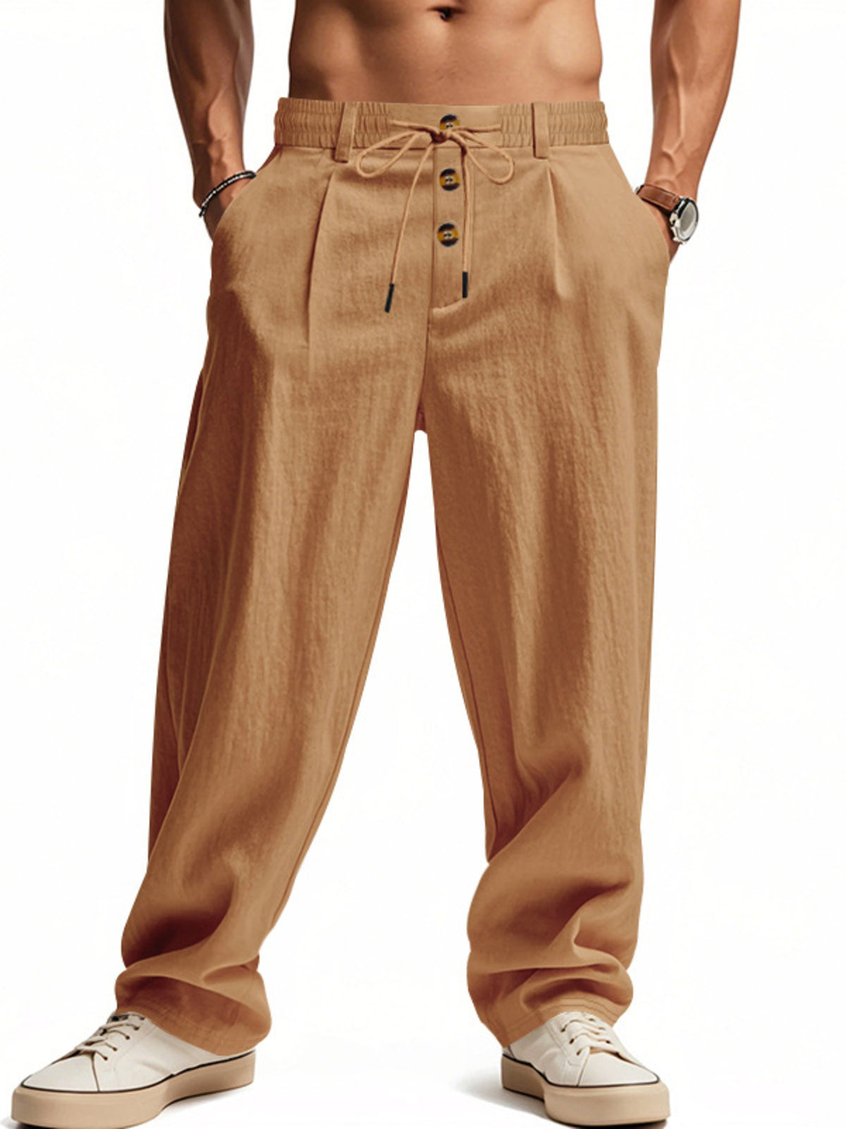 Men's Full Size Drawstring Loose Fit Pants Plus Size in Earthy Yellow