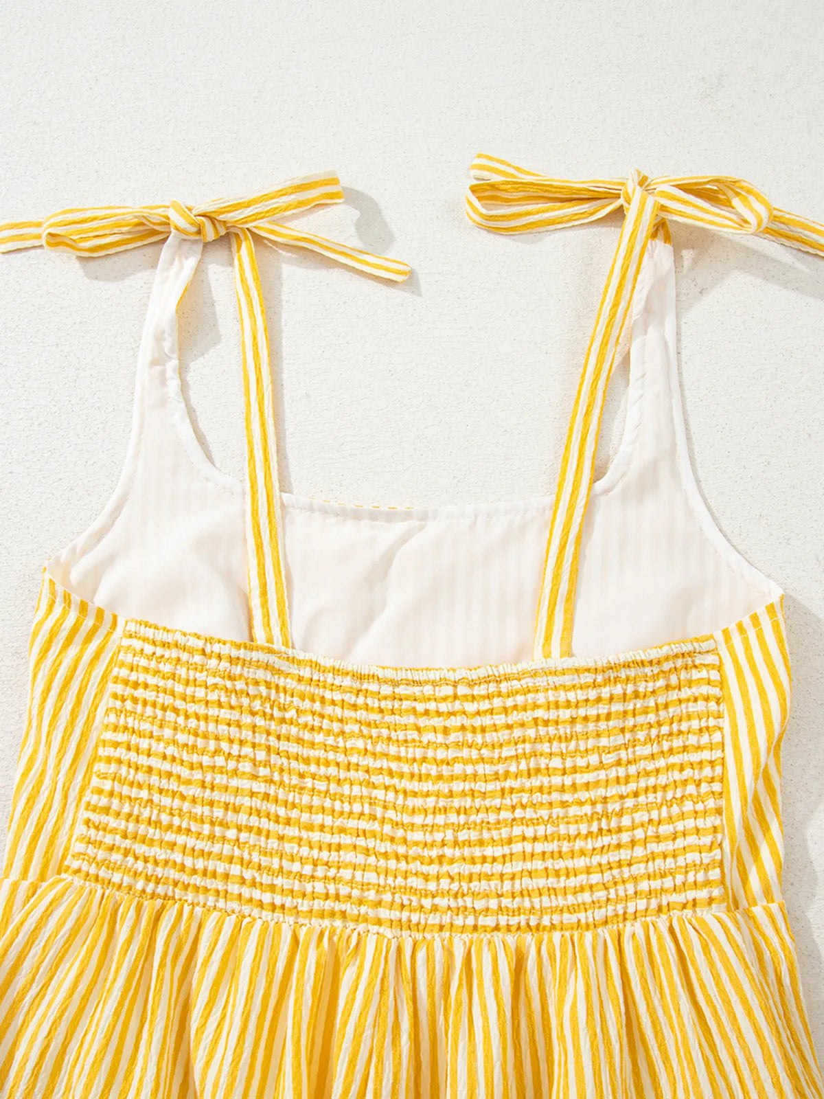 Stripe Shoulder Tie Smocked Back Casual Romper - Lilixa.store