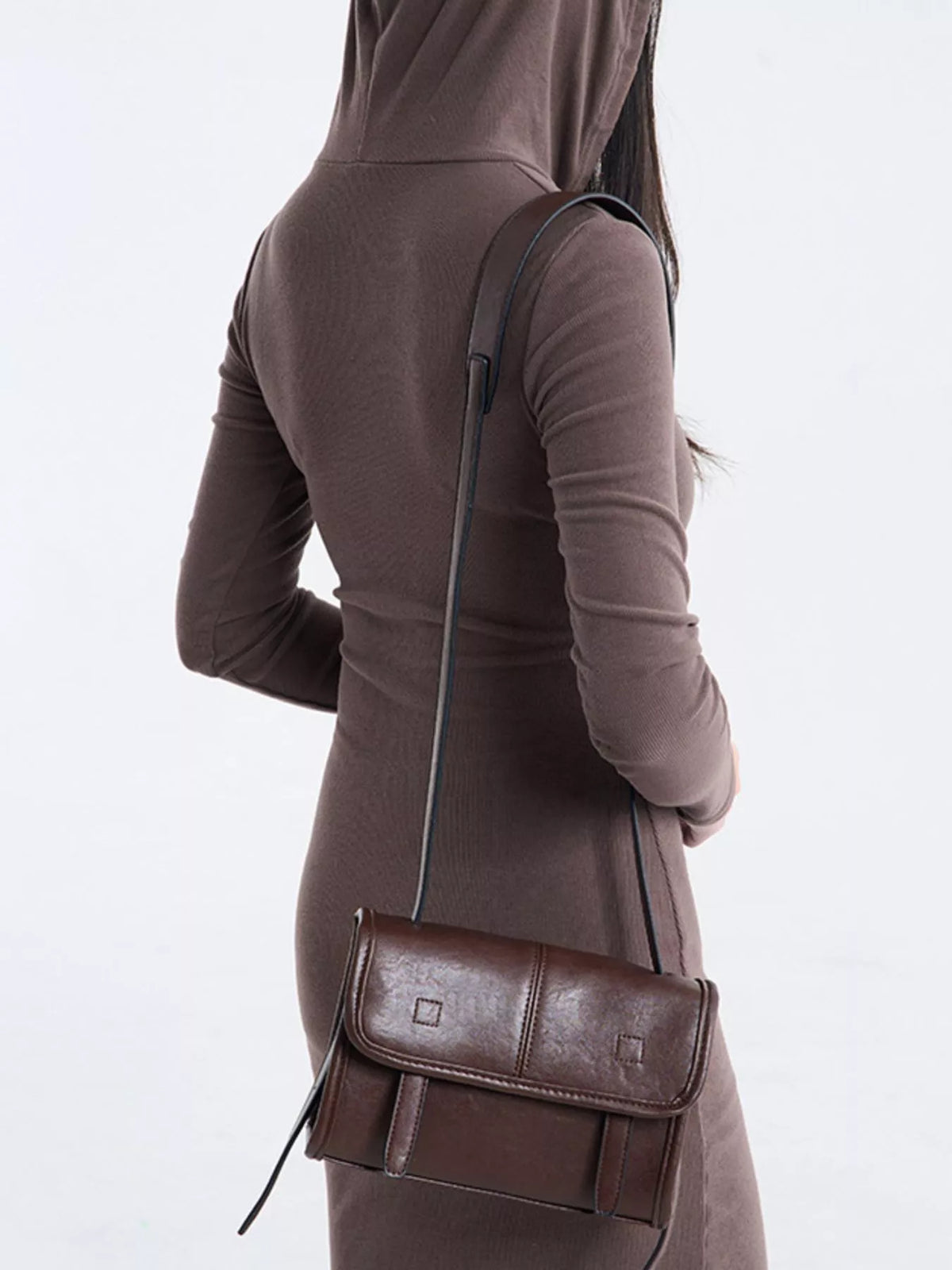 PU Leather Messenger Crossbody Bag with Flap Closure in Brown, view 4