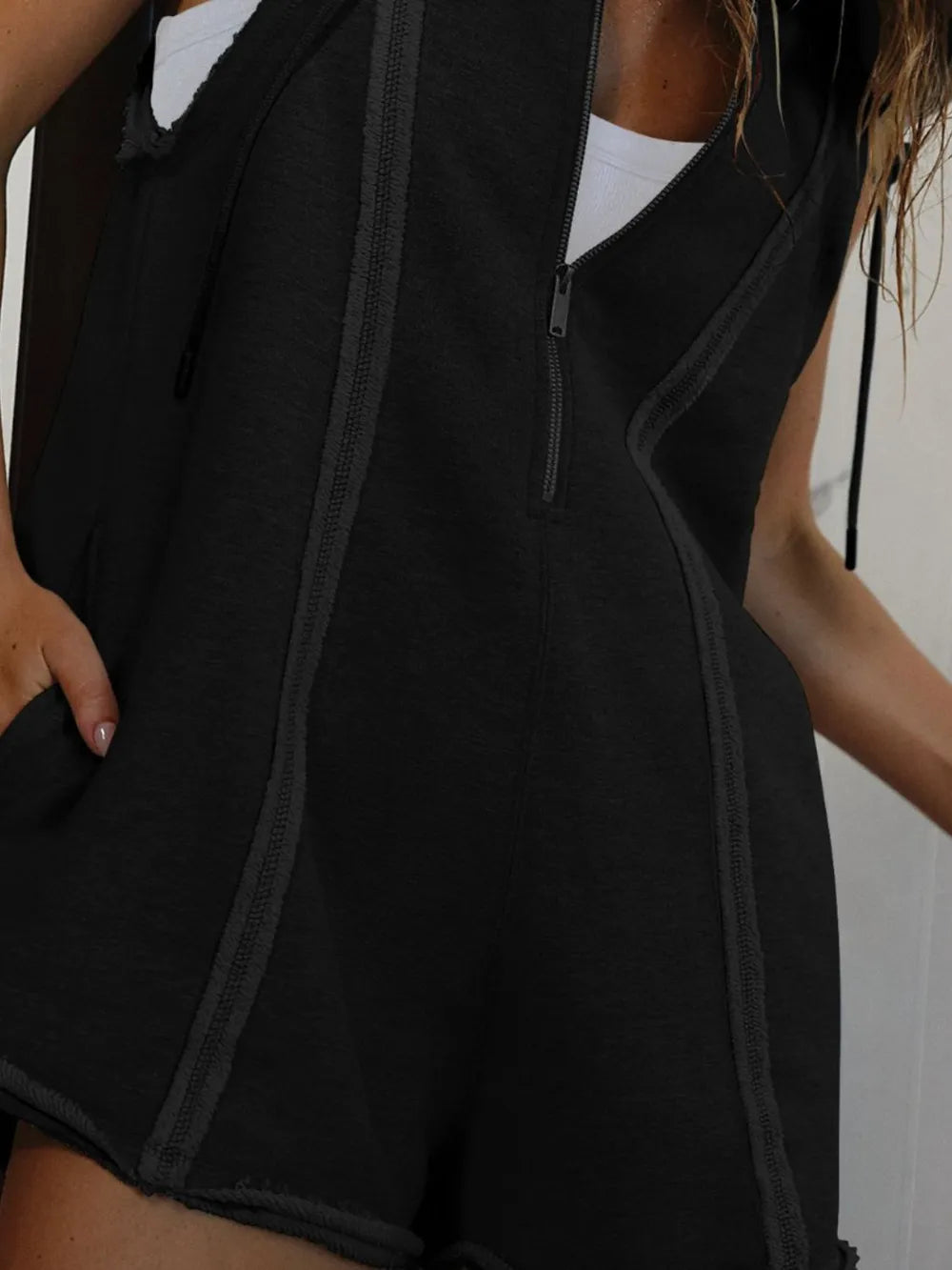 Half Zipped Hooded Sleeveless Romper - Lilixa.store