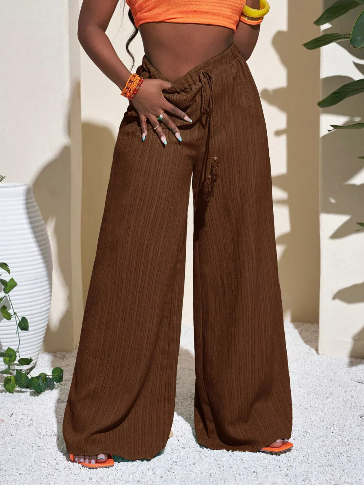 Wide-Leg Pants with Drawstring - Lilixa.store