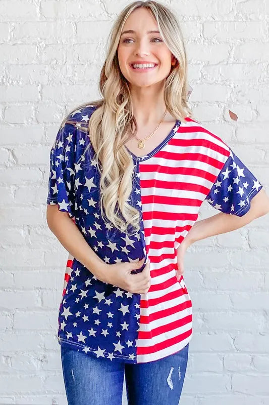 And The Why American Flag Short Sleeve Top - Lilixa.store