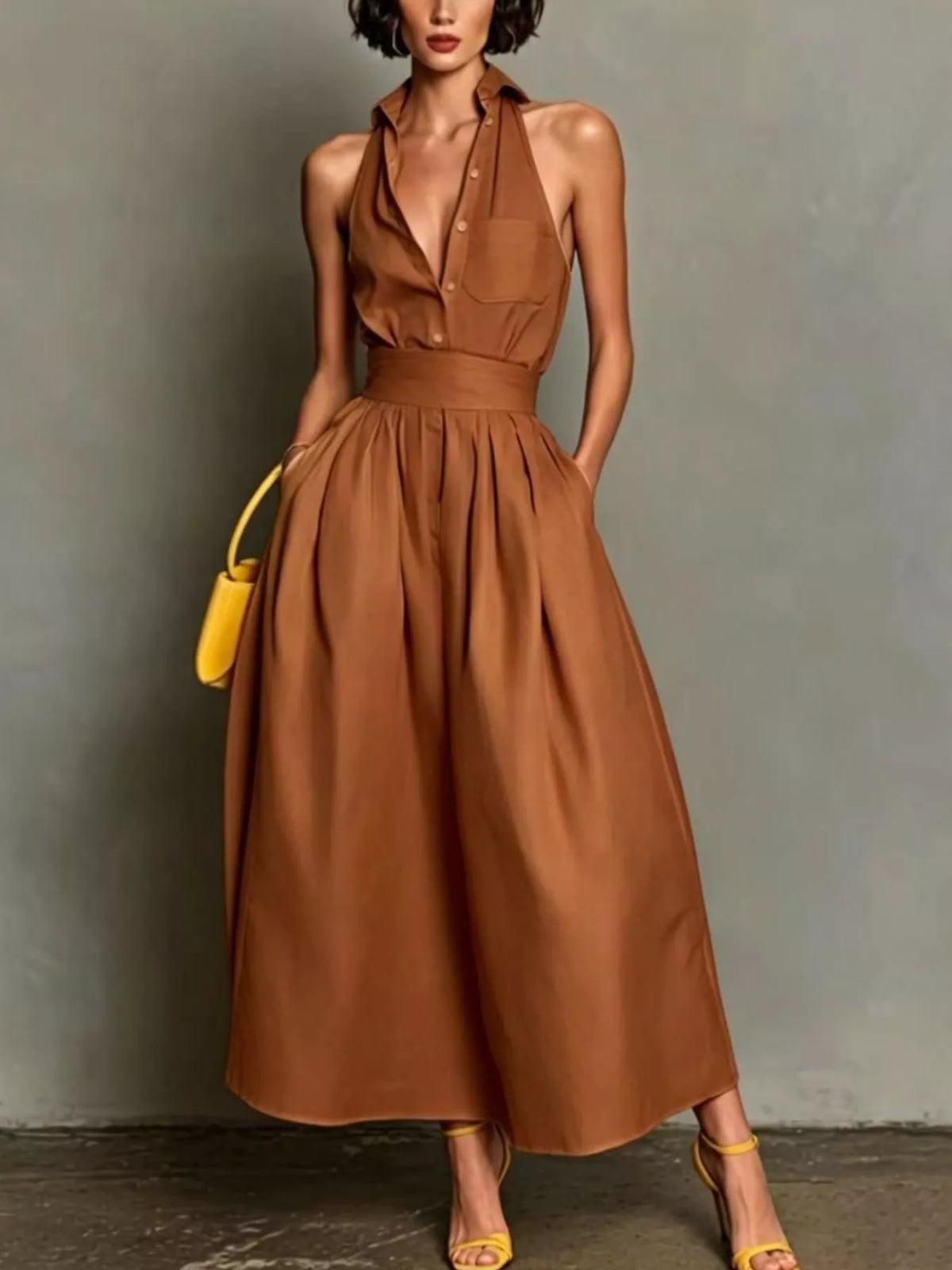 Sleeveless Collared A-Line Midi Dress - Lilixa.store