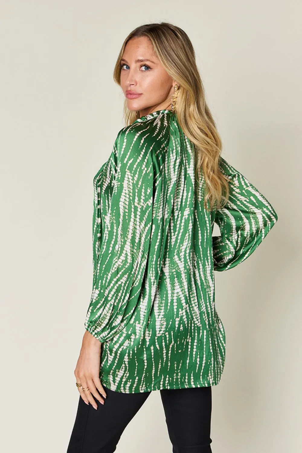 Double Take Full Size Printed Button Up Long Sleeve Shirt - Lilixa.store