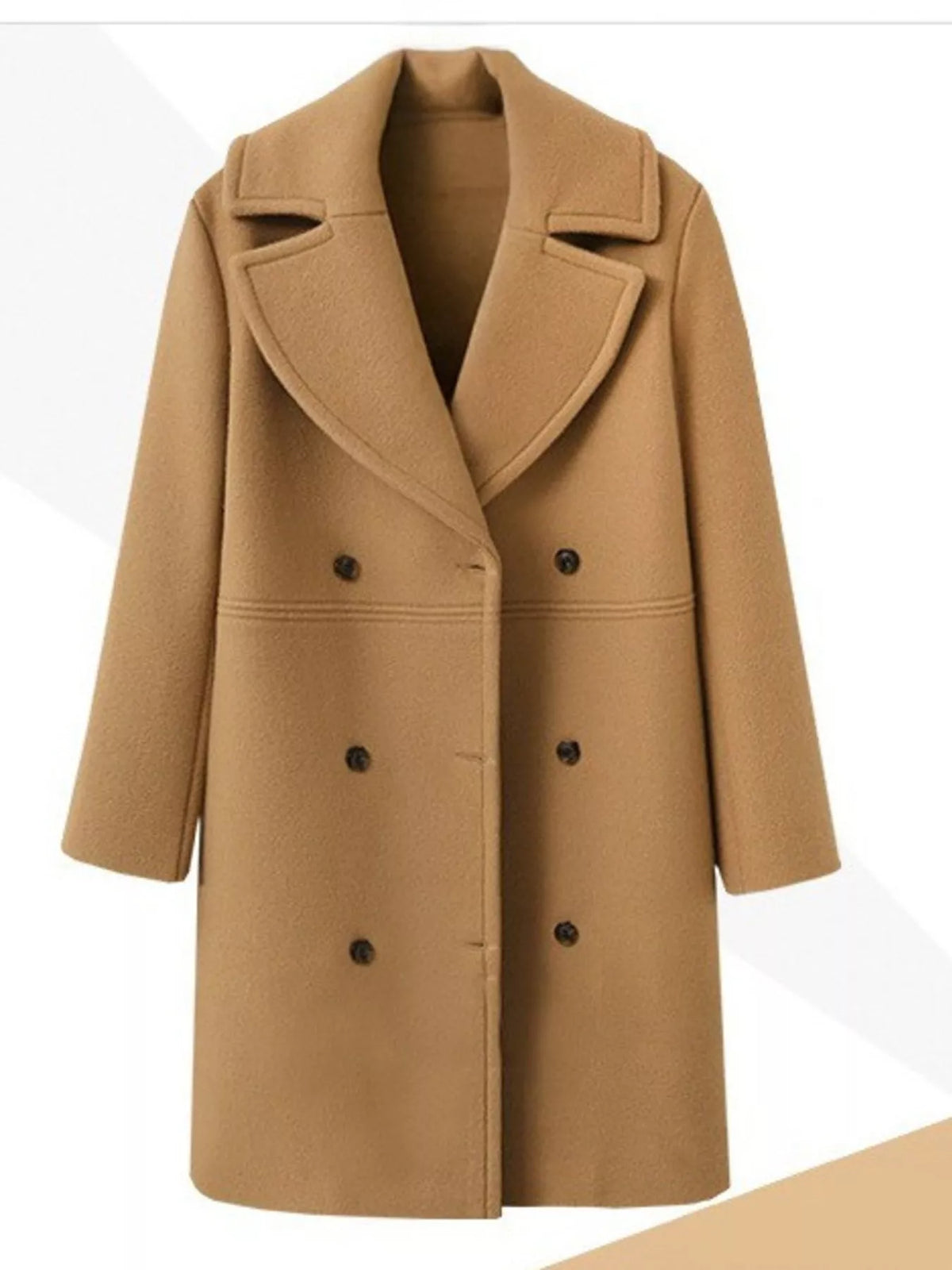 Double-Breasted Long Sleeve Coat in Khaki
