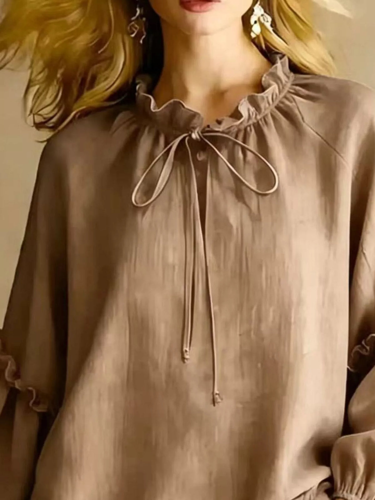 Frill Balloon Sleeve Blouse - Lilixa.store