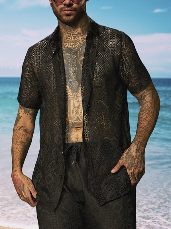 Men's Full Size Geometric Pattern Short Sleeve Shirt Plus Size - Lilixa.store