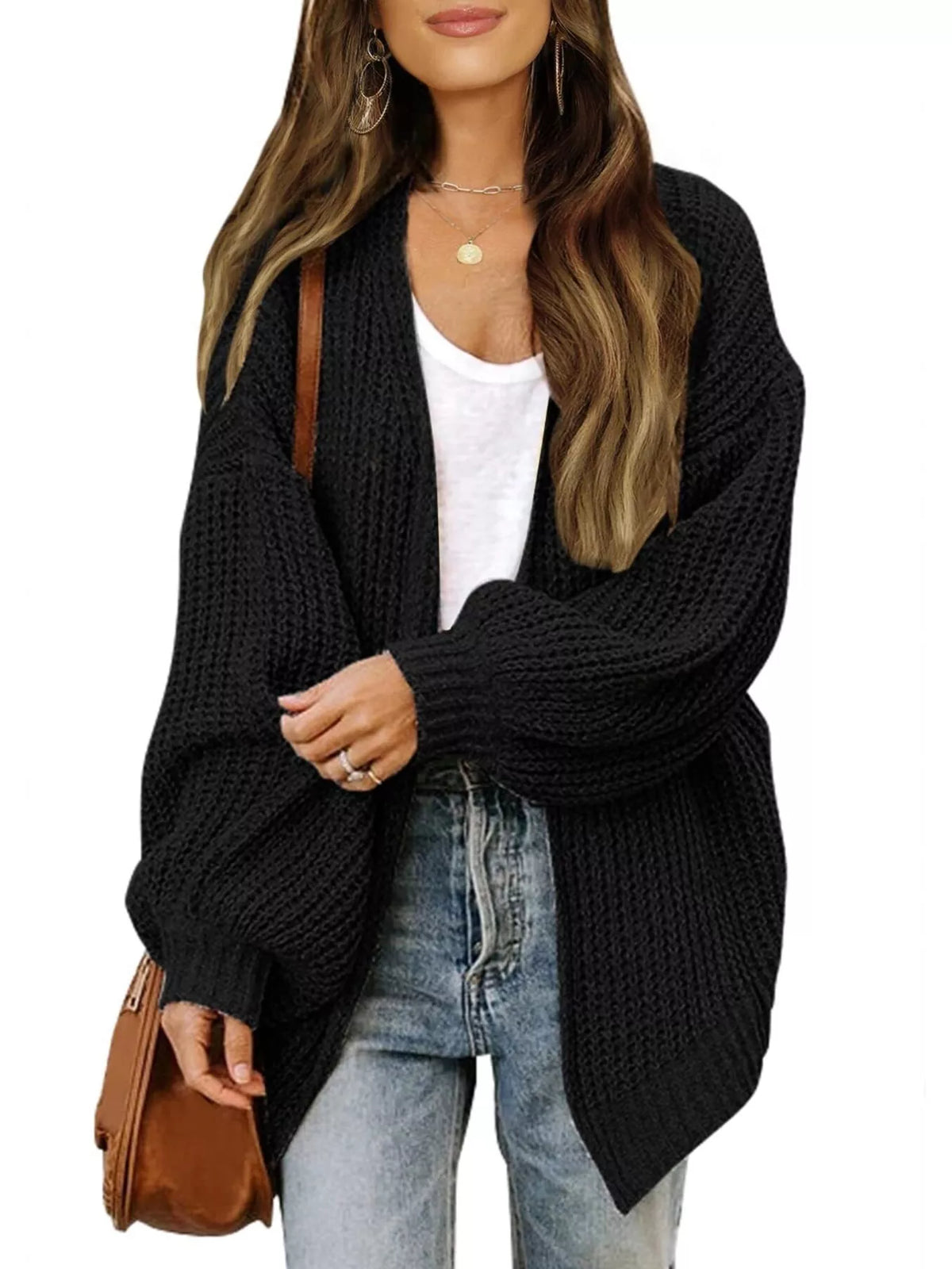 Open-Front Chunky Knit Cardigan - Lilixa.store