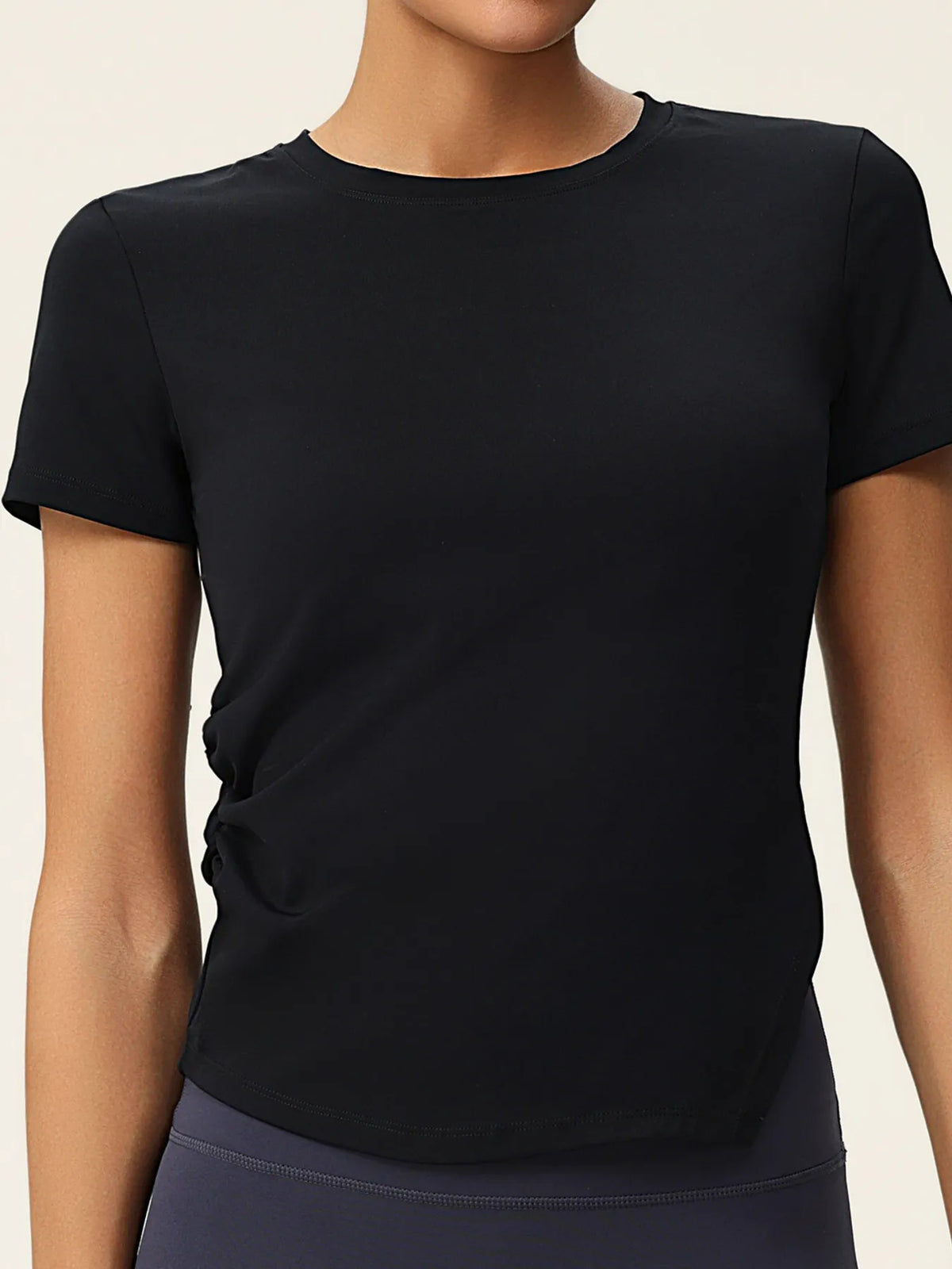 Full Size Slit Round Neck Short Sleeve Active T-Shirt Plus Size - Lilixa.store