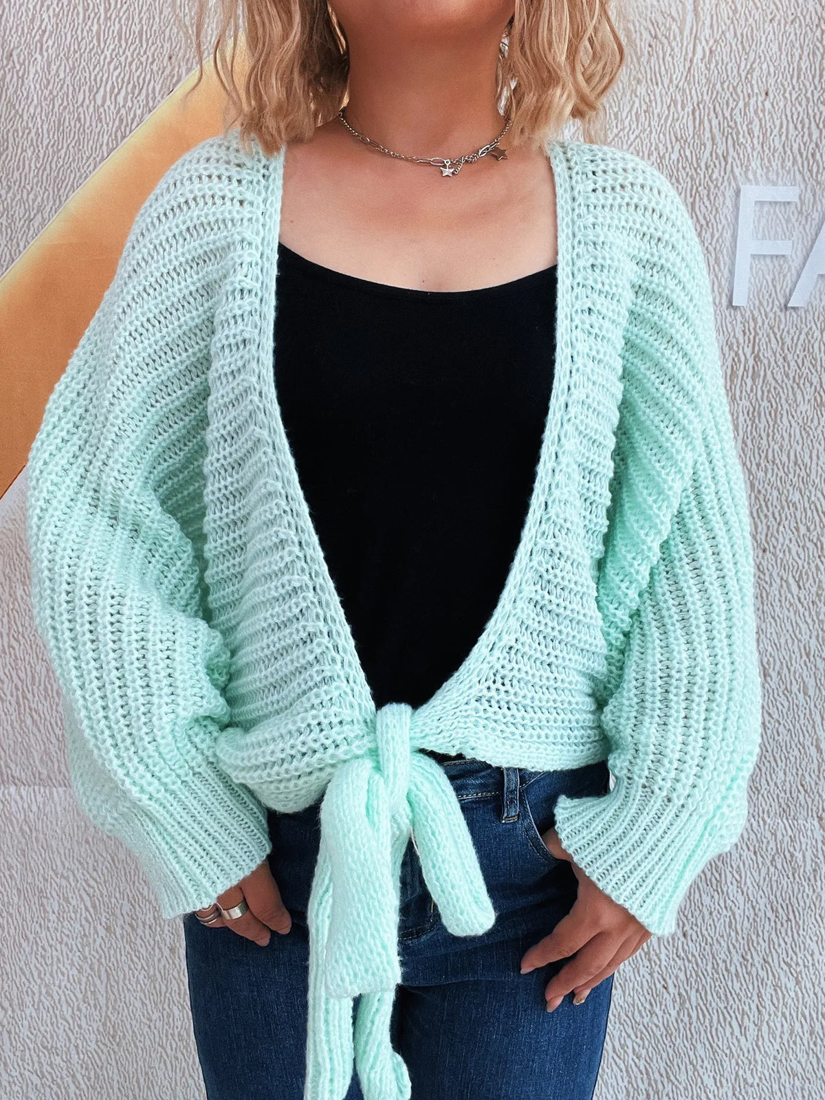 Tie Front Long Sleeve Cardigan - Lilixa.store