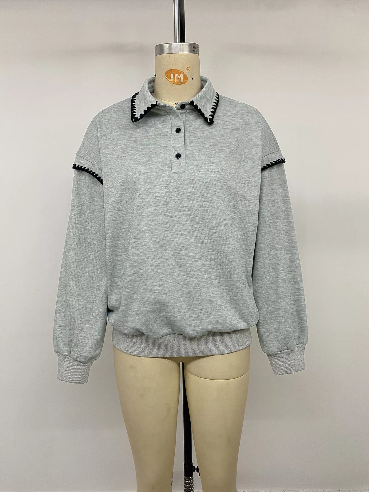 Polo Collar Dropped Shoulder Sweatshirt - Lilixa.store