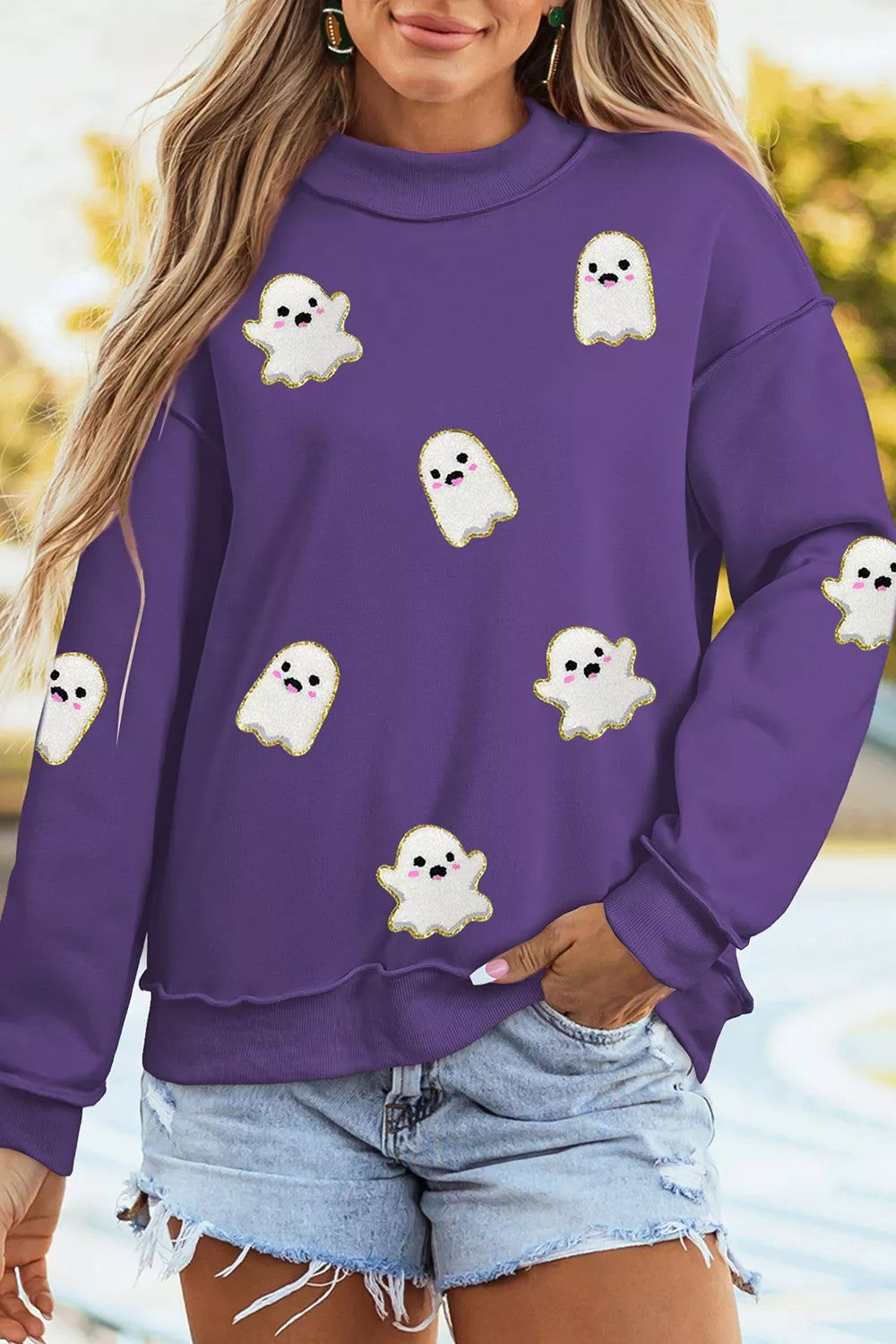 Halloween Ghost Mock Neck Tunic Sweatshirt