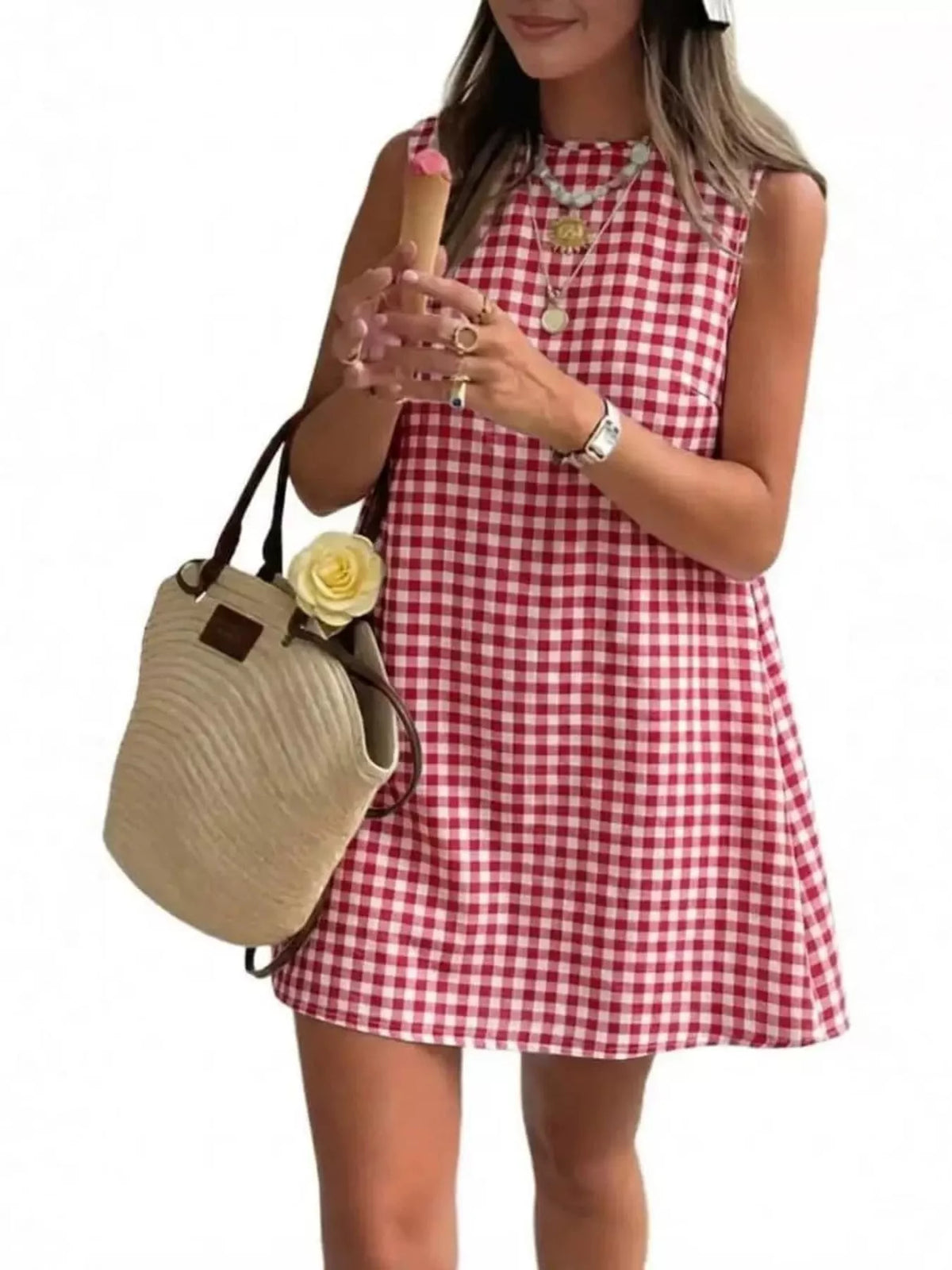Gingham Sleeveless A-Line Mini Dress