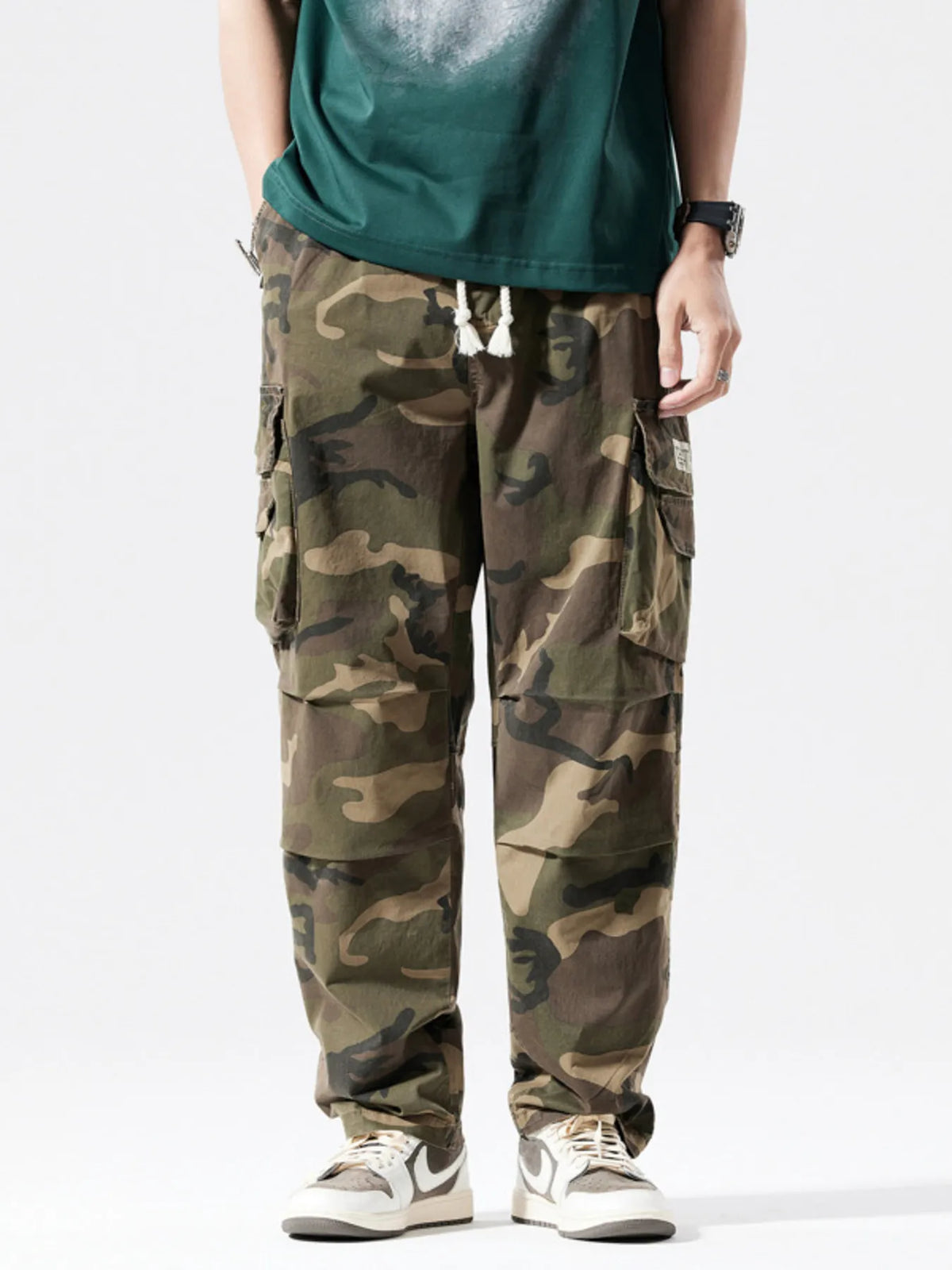 Men's Full Size Casual Camouflage Cargo Pants Plus Size in Khakis